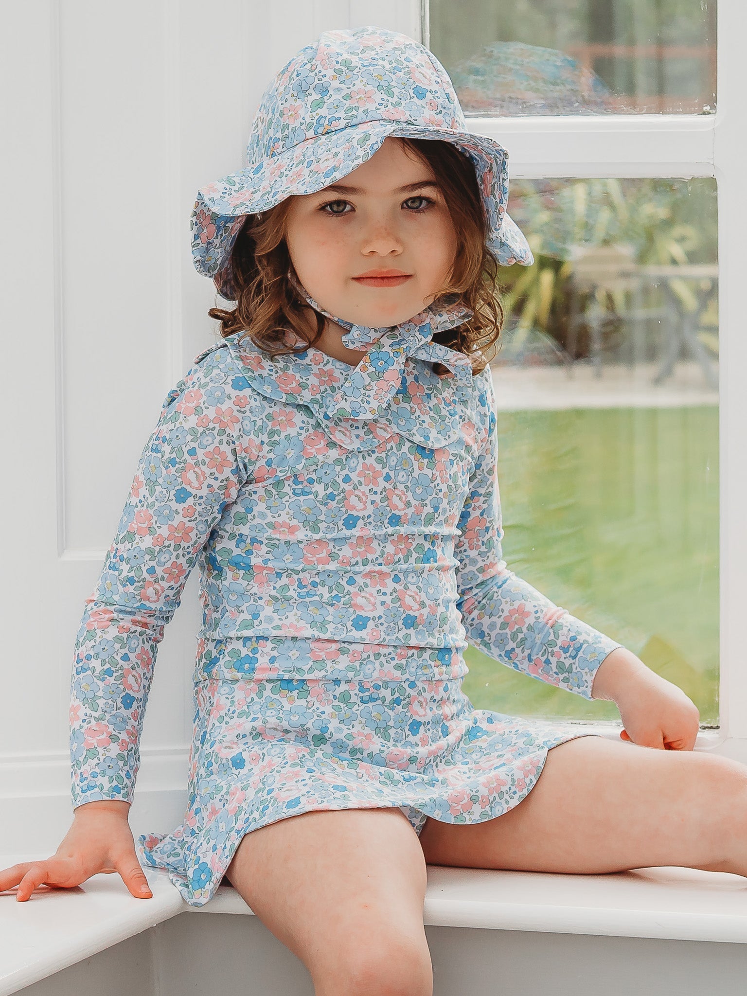 'Betsy' petal collar long sleeved skirted swimsuit - Rose & Albert