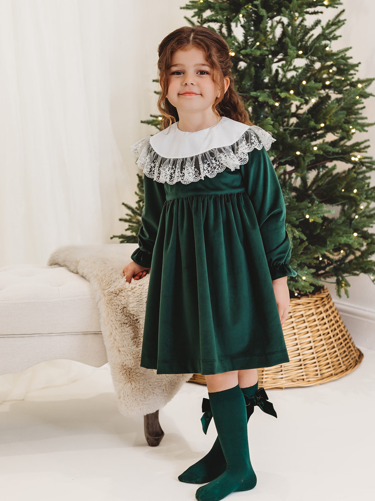 Holly Luxe Velvet Dress with statement lace collar - Rose & Albert