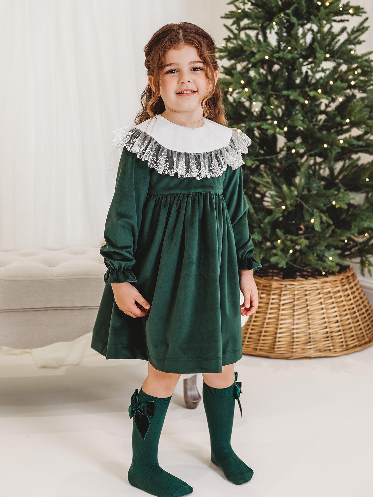 Holly Luxe Velvet Dress with statement lace collar - Rose & Albert