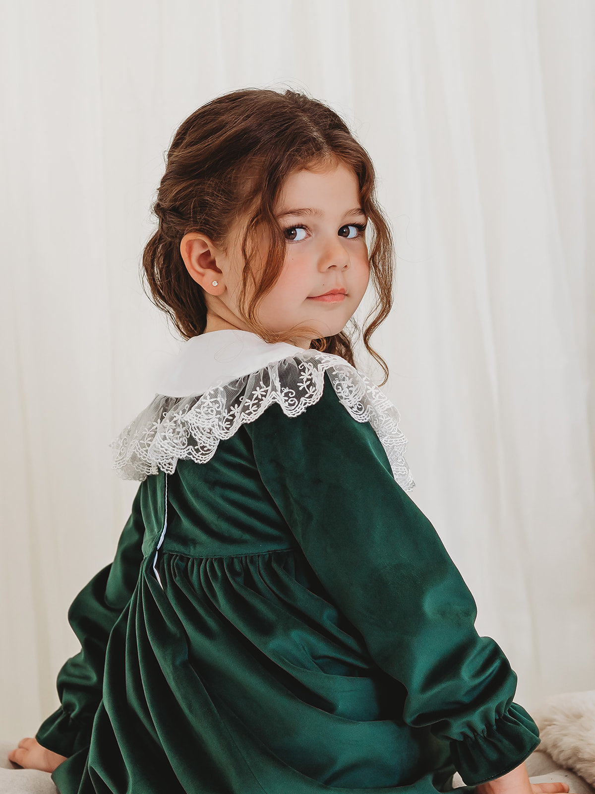 Holly Luxe Velvet Dress with statement lace collar - Rose & Albert