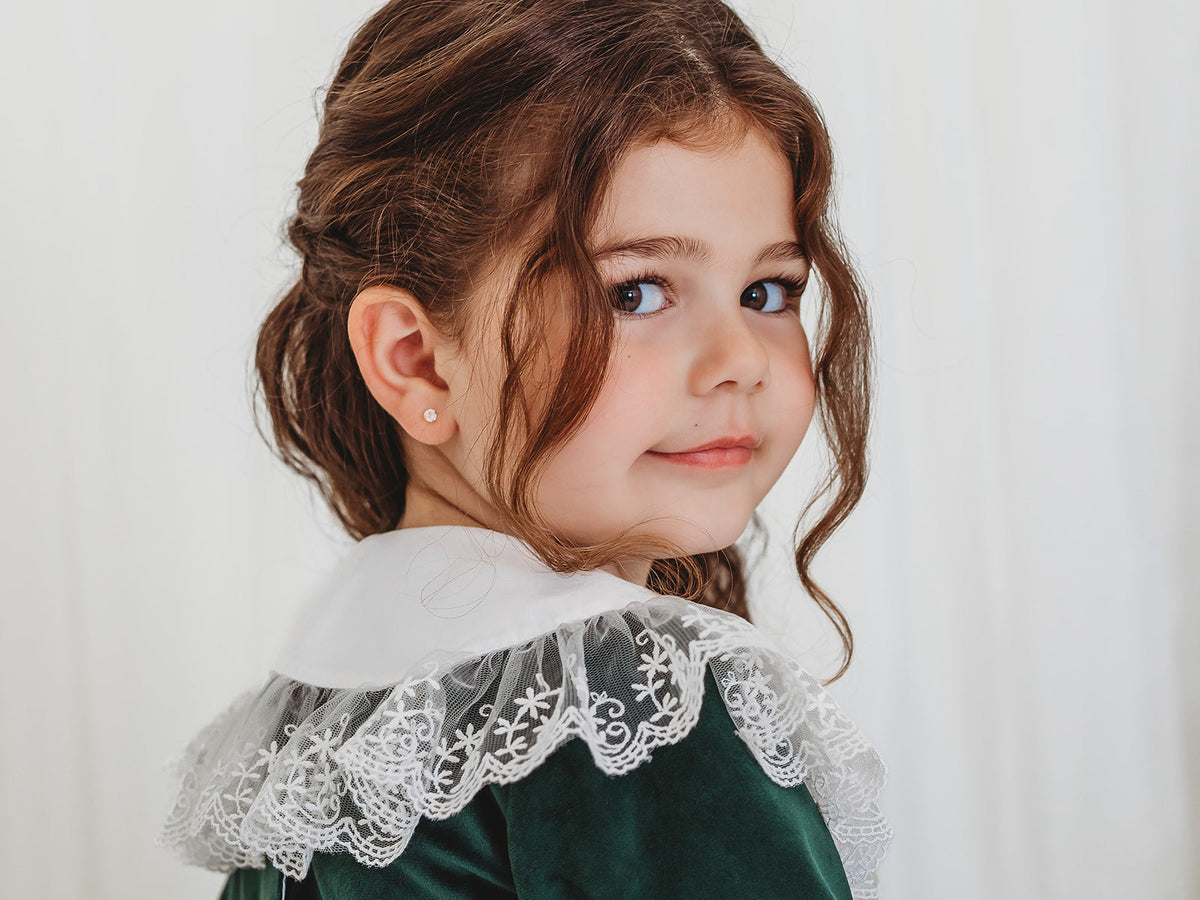 Holly Luxe Velvet Dress with statement lace collar - Rose & Albert