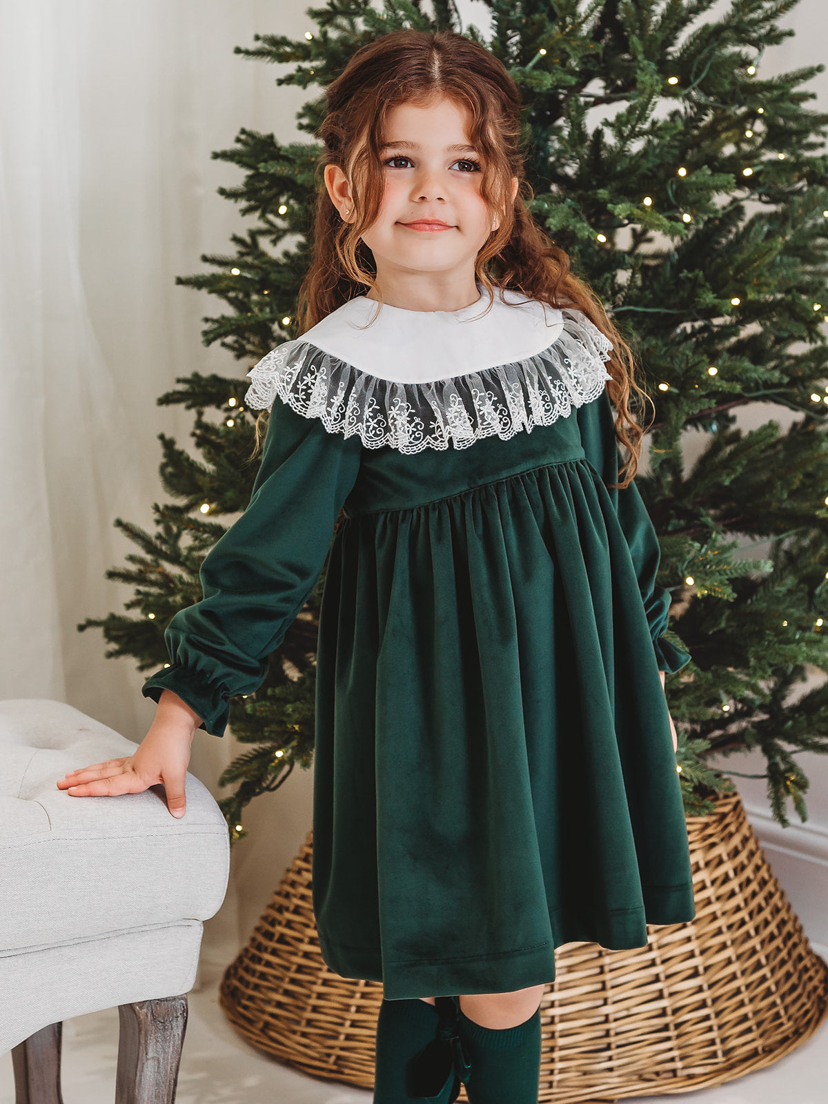 Holly Luxe Velvet Dress with statement lace collar - Rose & Albert