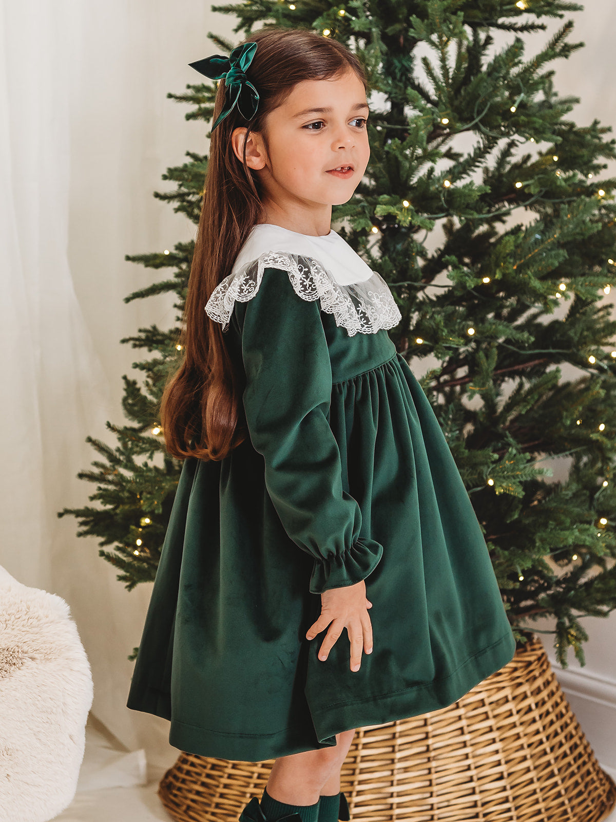 Holly Luxe Velvet Dress with statement lace collar - Rose & Albert