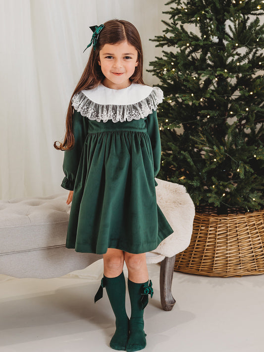 Holly Luxe Velvet Dress with statement lace collar - Rose & Albert