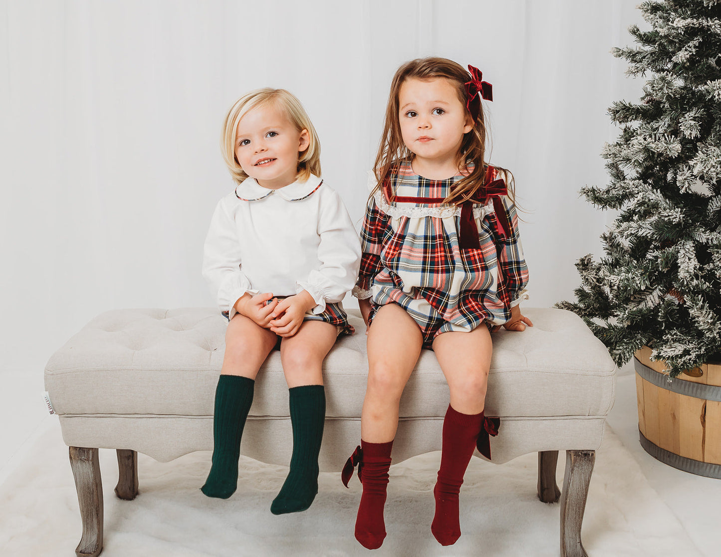 'Noelle' Tartan & burgundy romper - Rose & Albert