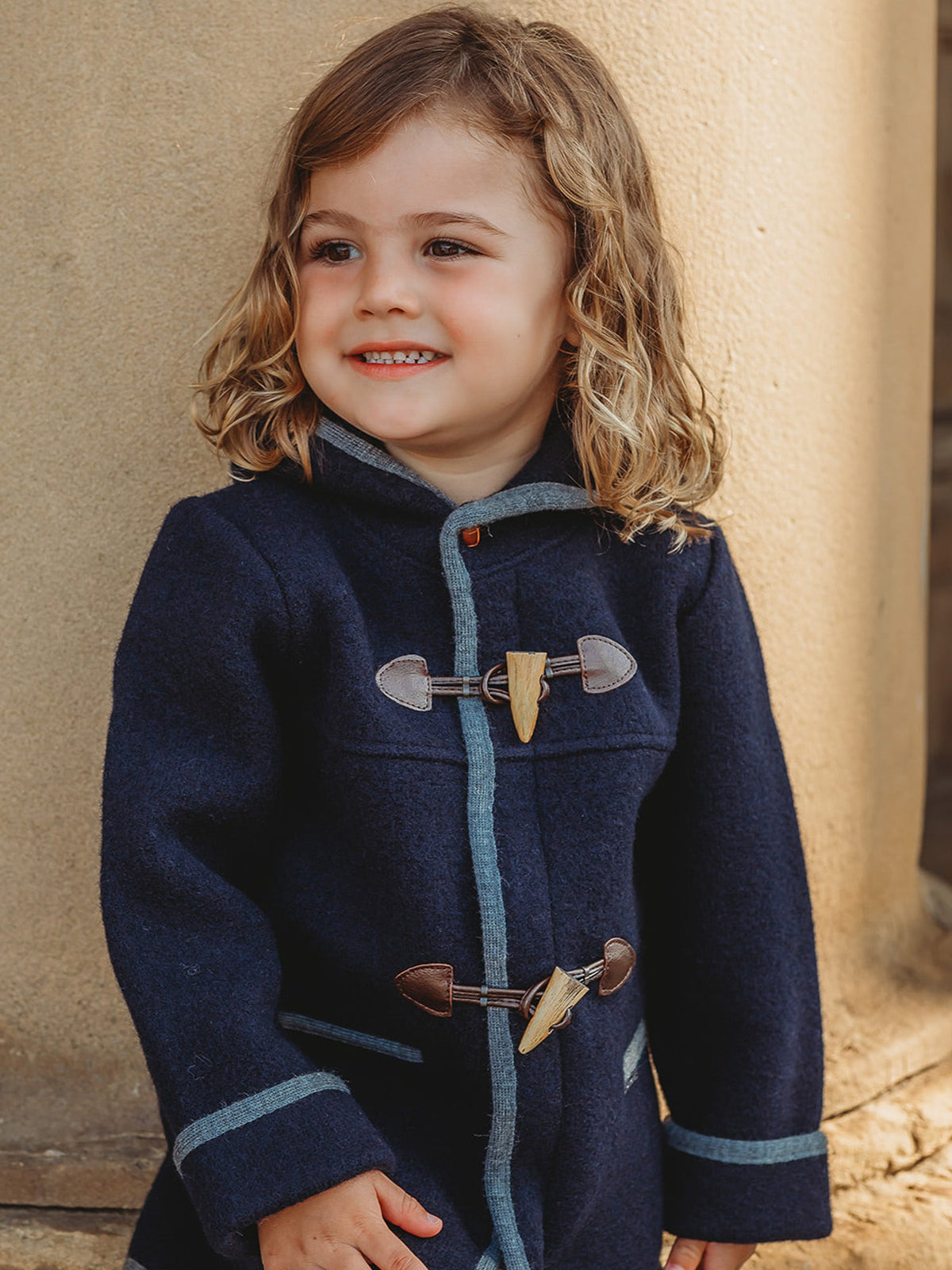 Marae Navy hooded merino wool duffle coat - Rose & Albert