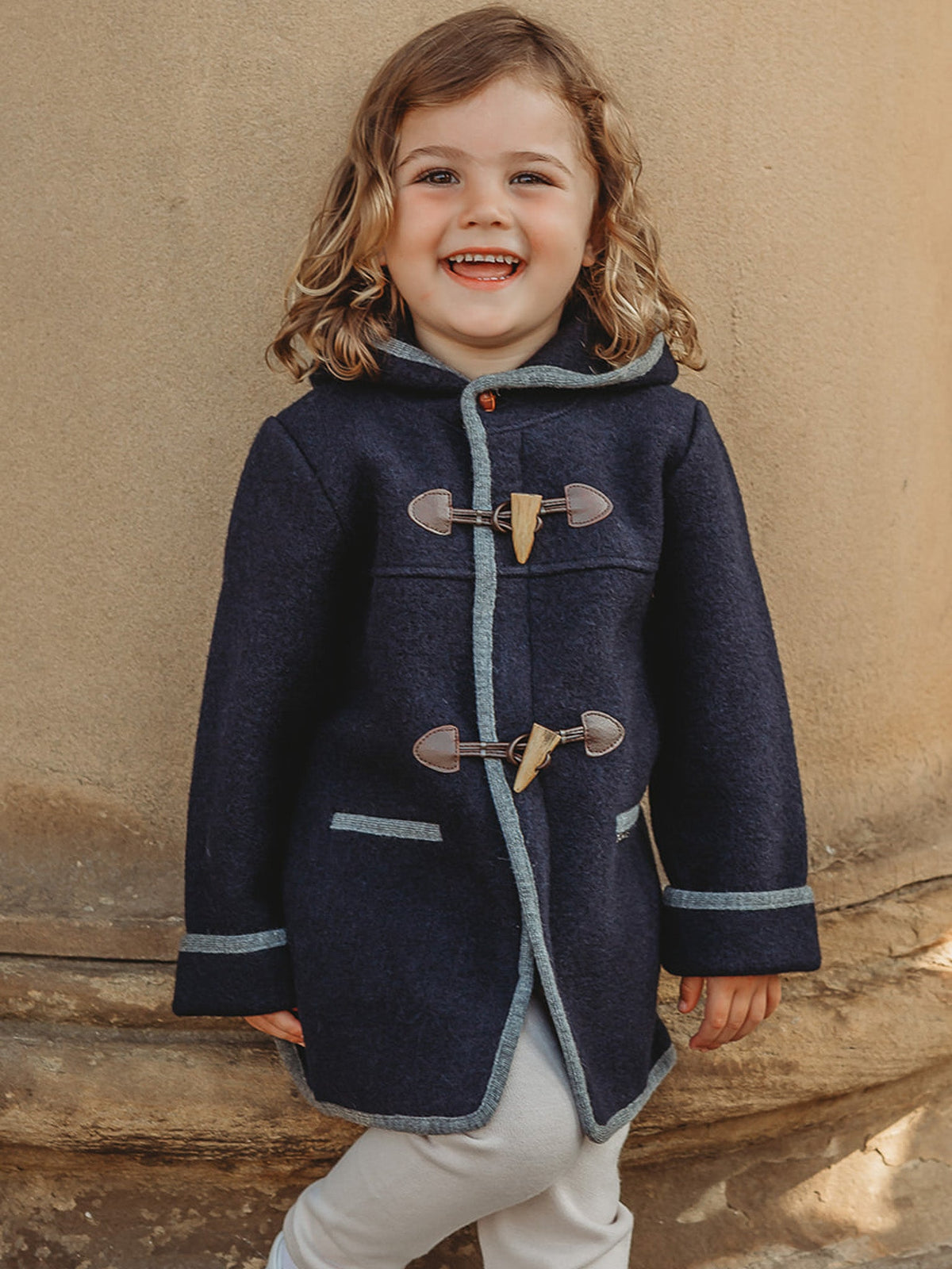 Marae Navy hooded merino wool duffle coat - Rose & Albert