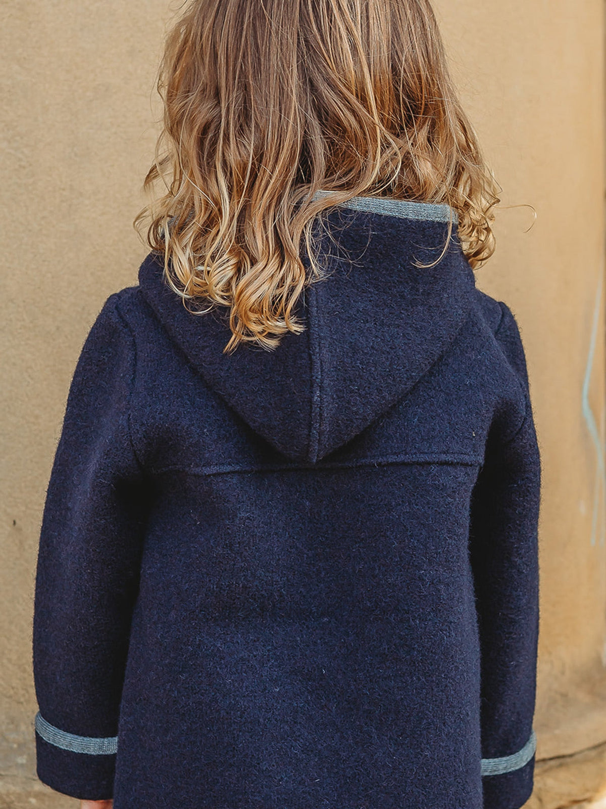 Marae Navy hooded merino wool duffle coat