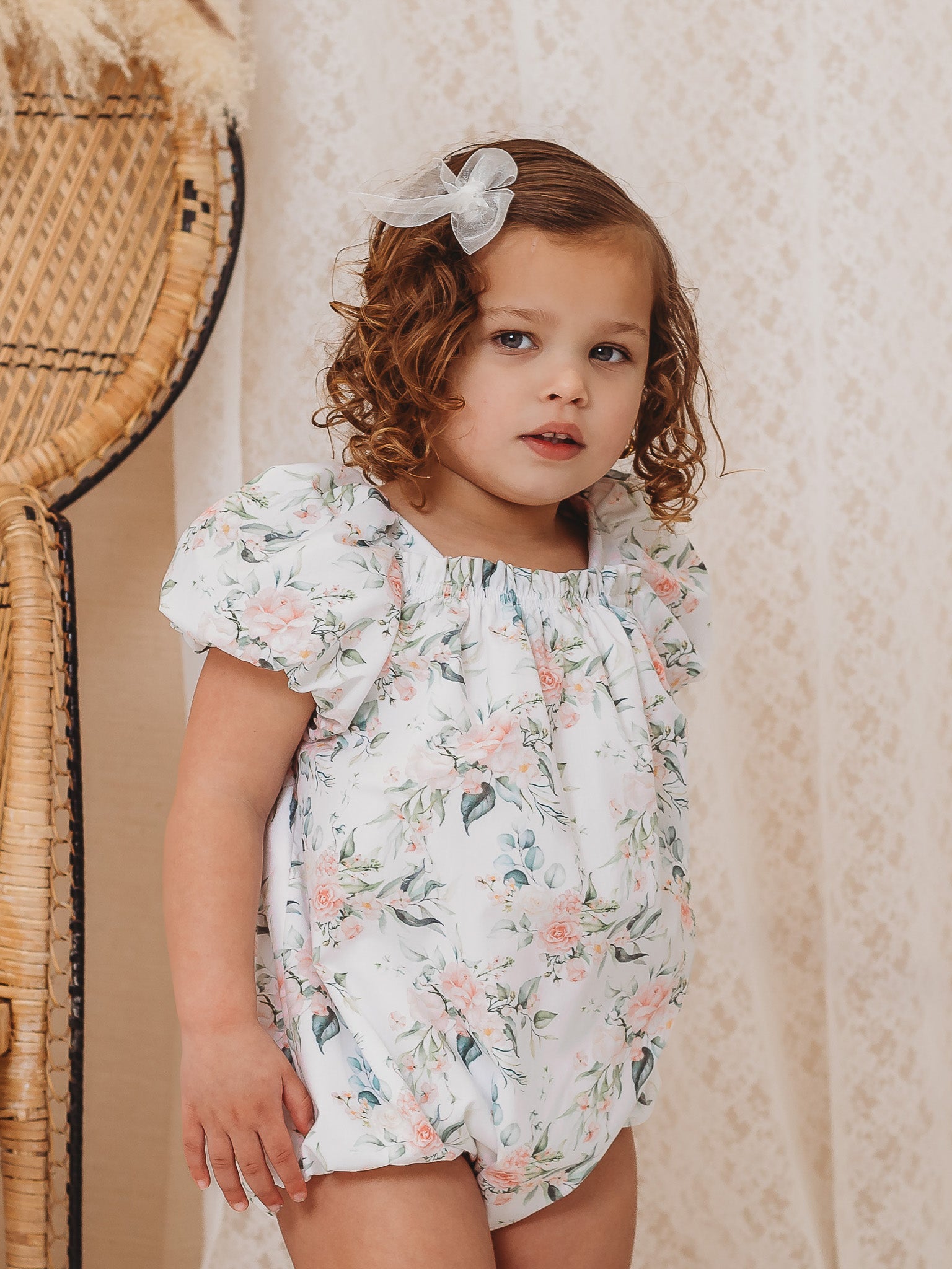 'Molly' white floral print bubble romper - Rose & Albert