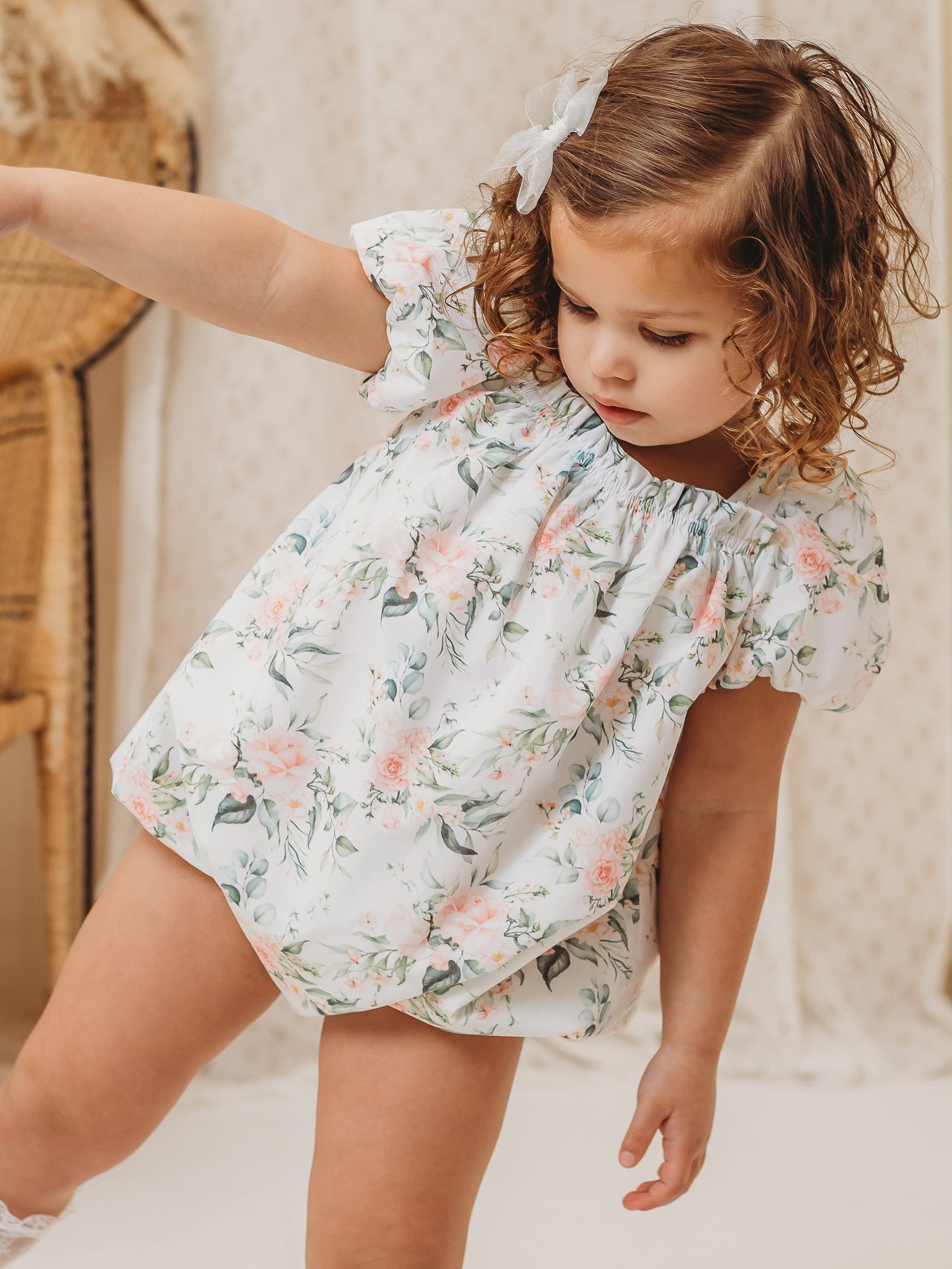 'Molly' white floral print bubble romper - Rose & Albert