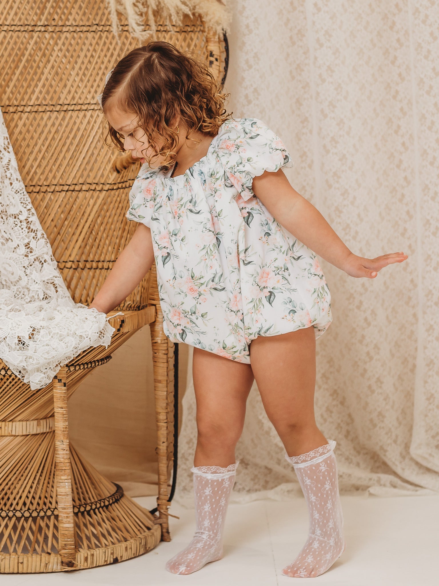 'Molly' white floral print bubble romper - Rose & Albert
