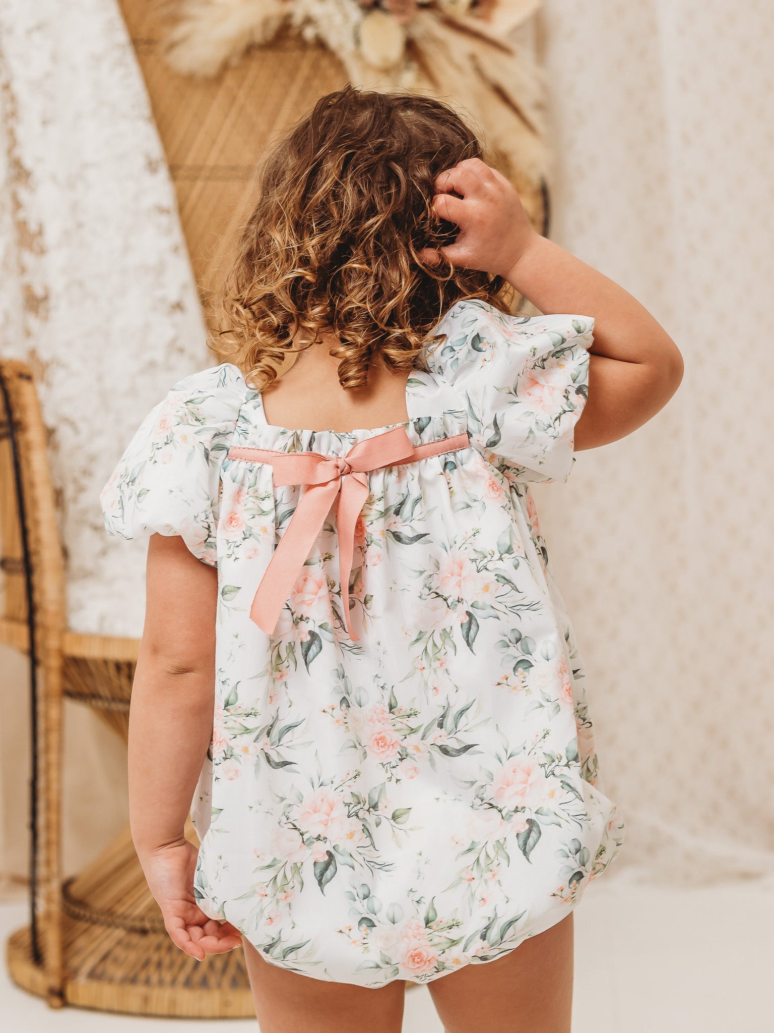 'Molly' white floral print bubble romper - Rose & Albert