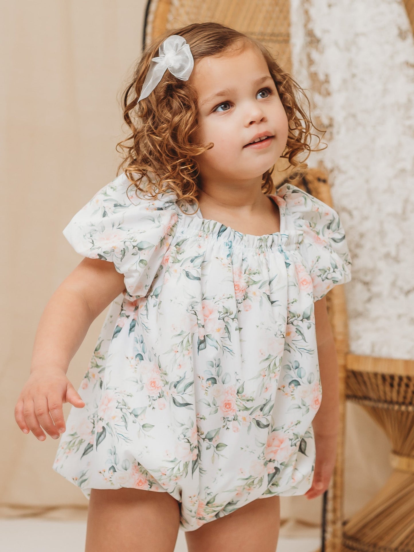 'Molly' white floral print bubble romper - Rose & Albert