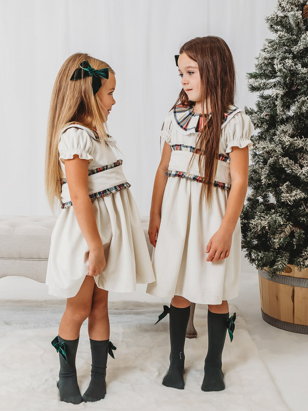 'Ivy' Ivory velvet & tartan dress - Rose & Albert