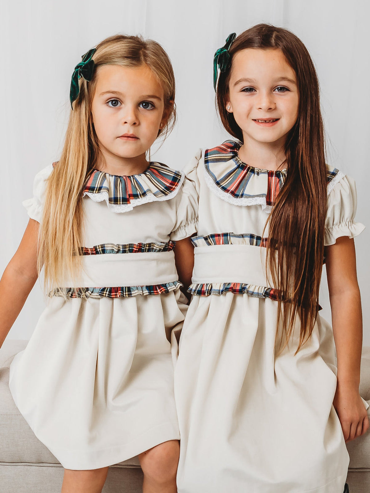 'Ivy' Ivory velvet & tartan dress - Rose & Albert