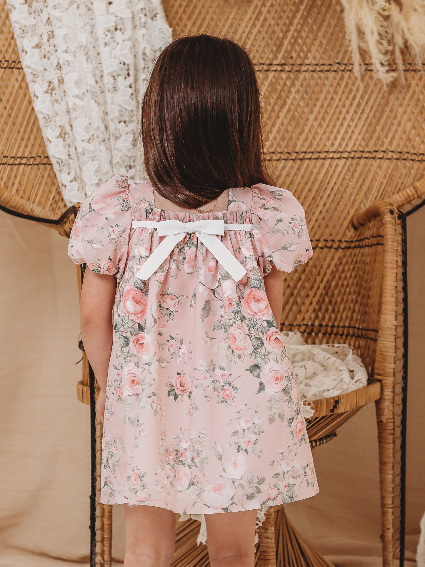 'Sofia' pink floral print puff sleeve dress - Rose & Albert