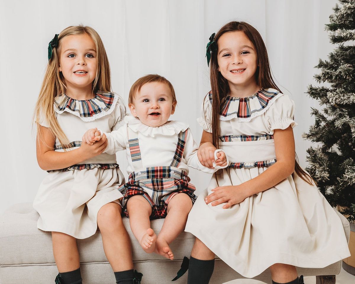 'Ivy' Ivory velvet & tartan dress - Rose & Albert