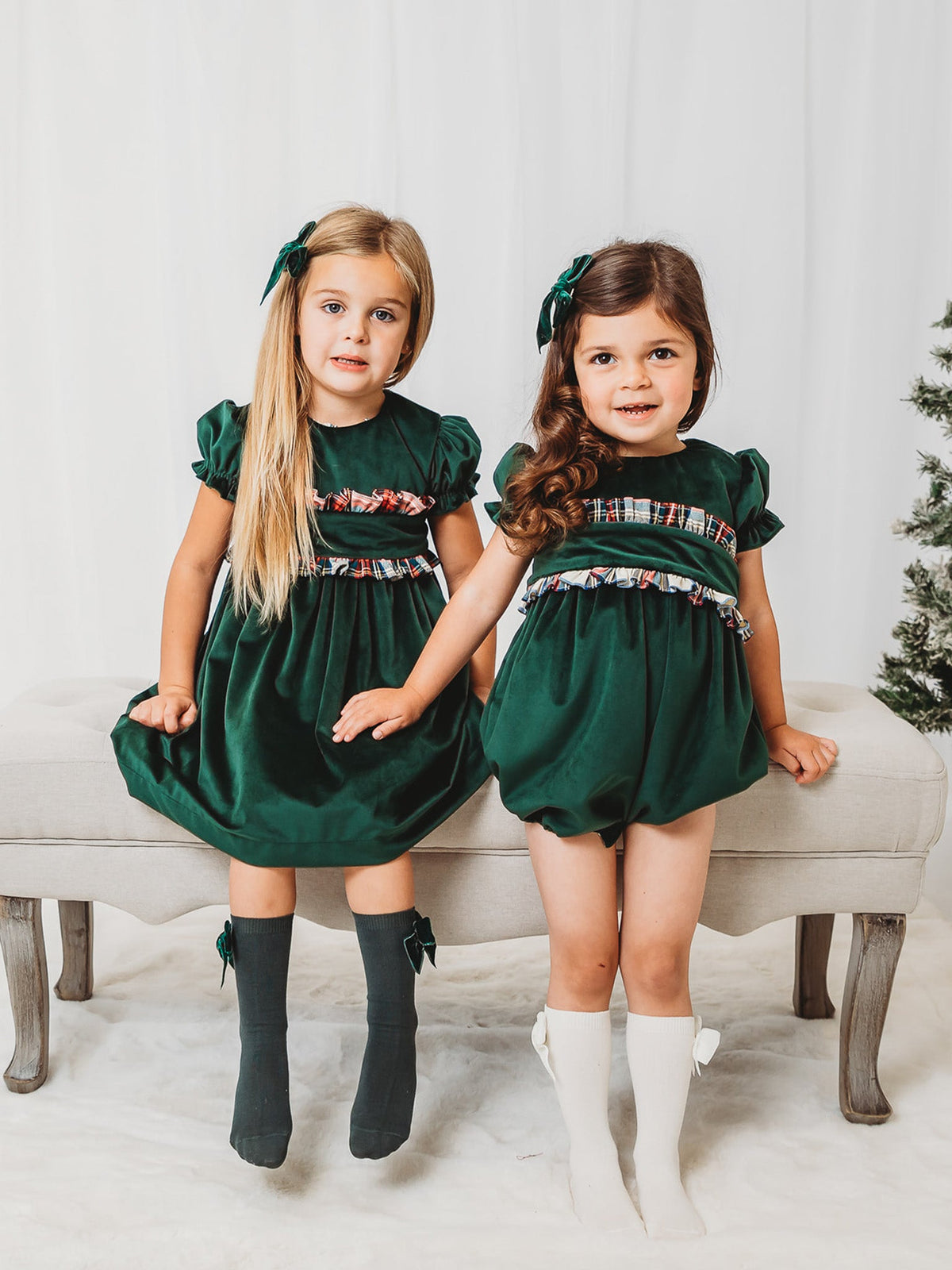 'Holly' green velvet & tartan dress - Rose & Albert