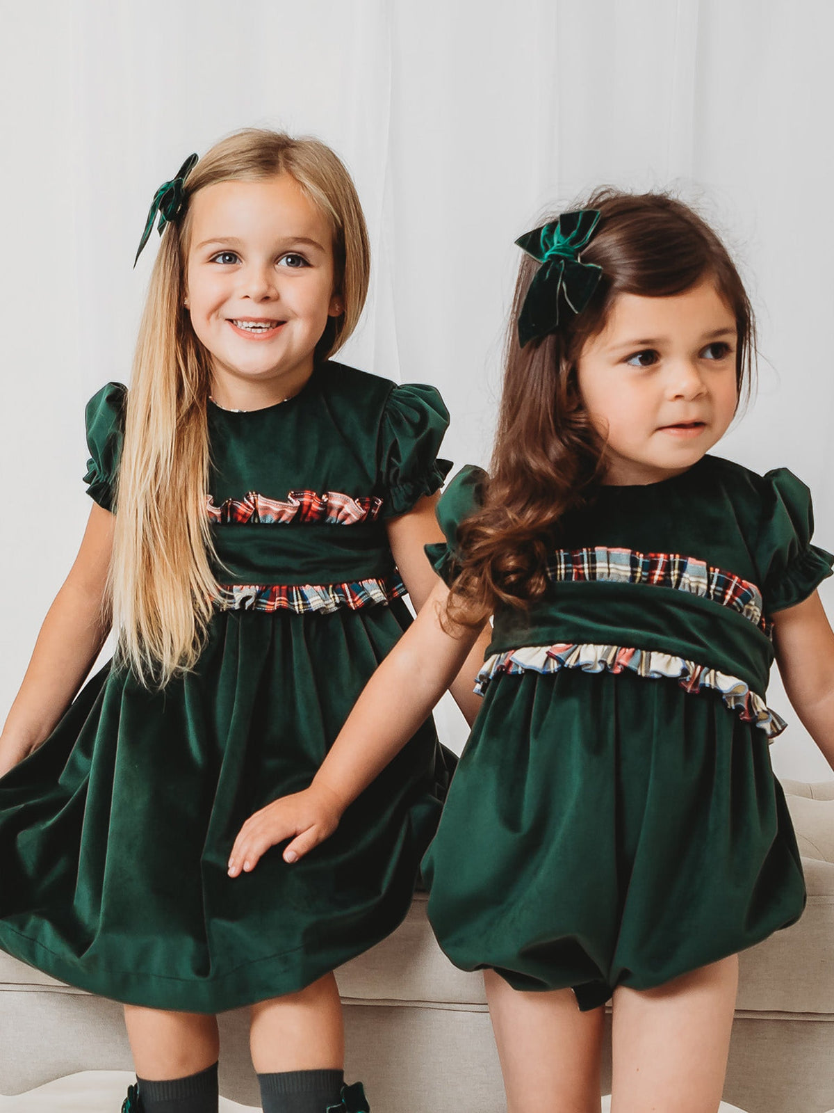 'Holly' green velvet & tartan dress - Rose & Albert