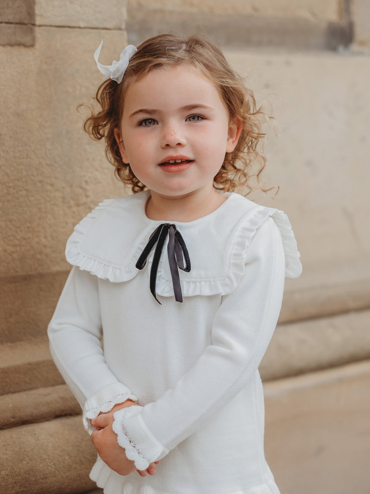 'Olive' ivory knitted suit with bib collar - Rose & Albert