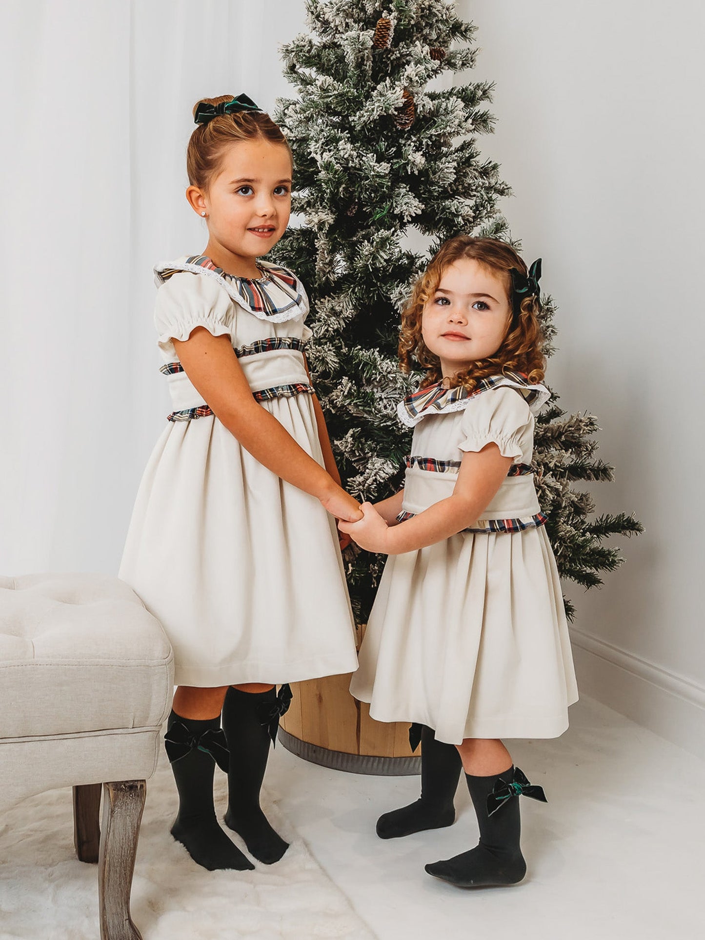 'Ivy' Ivory velvet & tartan dress - Rose & Albert