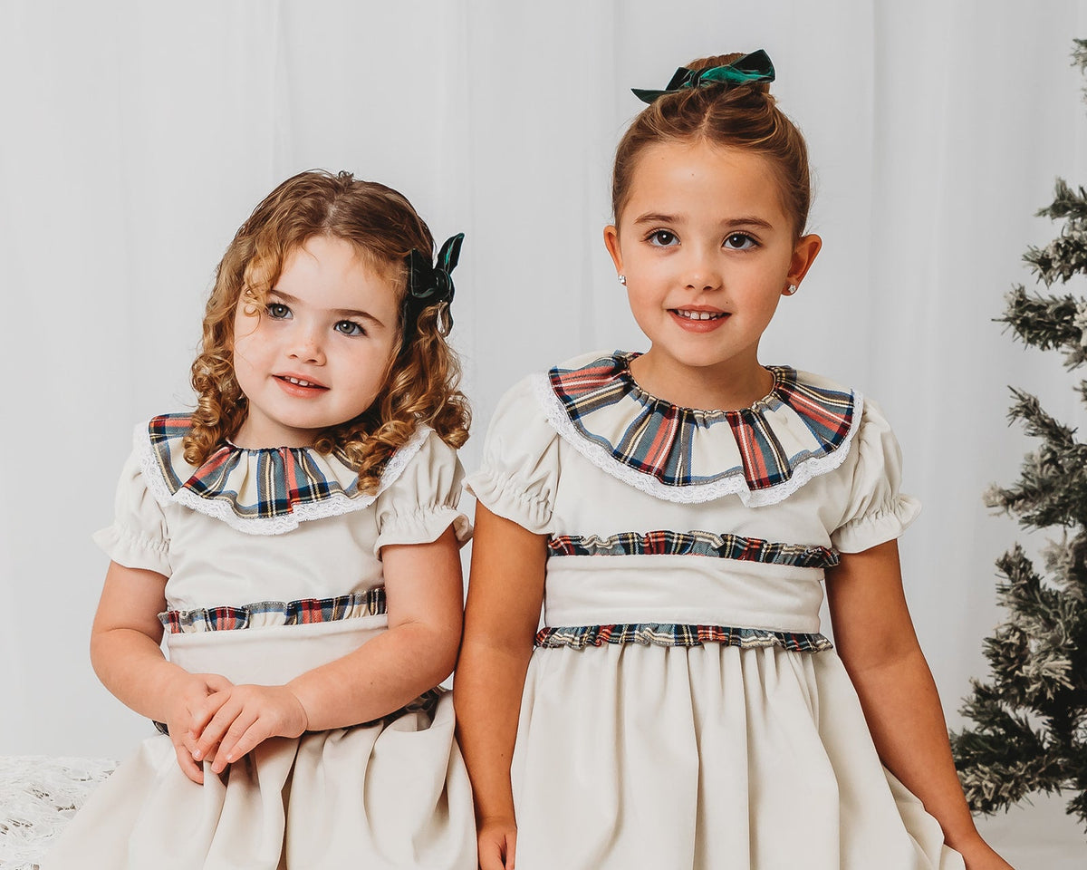'Ivy' Ivory velvet & tartan dress - Rose & Albert