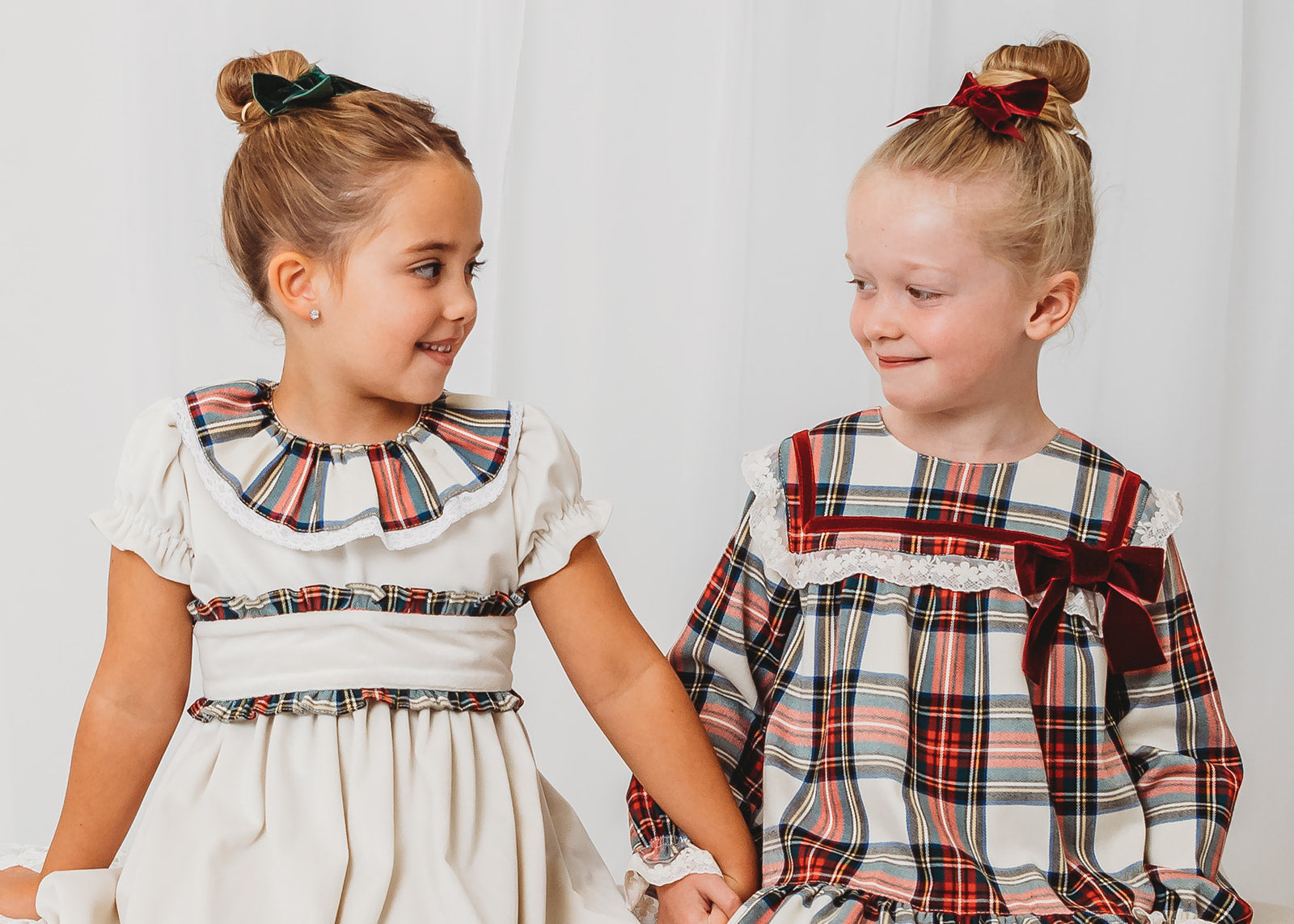 'Noelle' Tartan Dress with Burgundy Bow - Rose & Albert