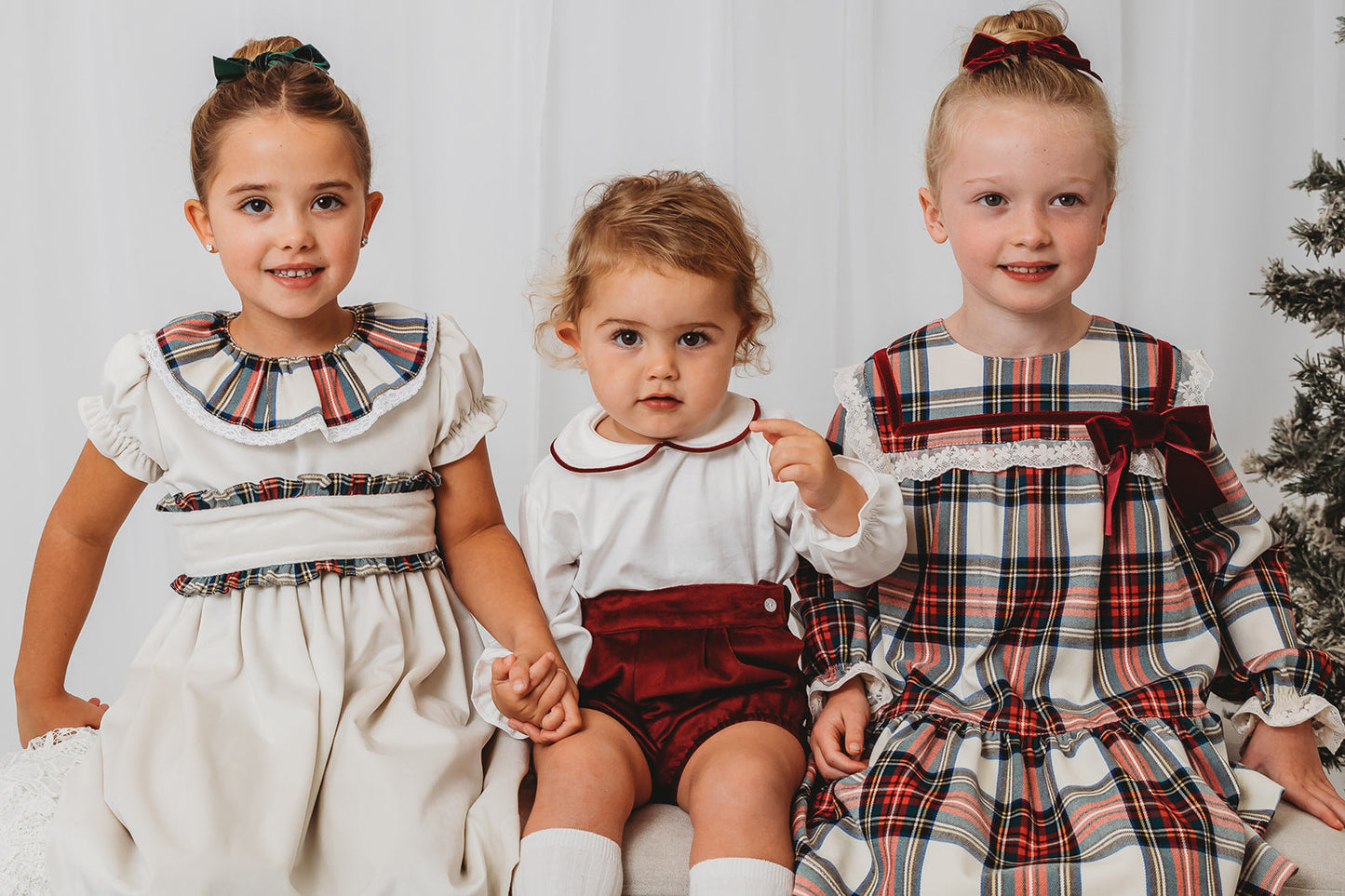 'Noelle' Tartan Dress with Burgundy Bow - Rose & Albert