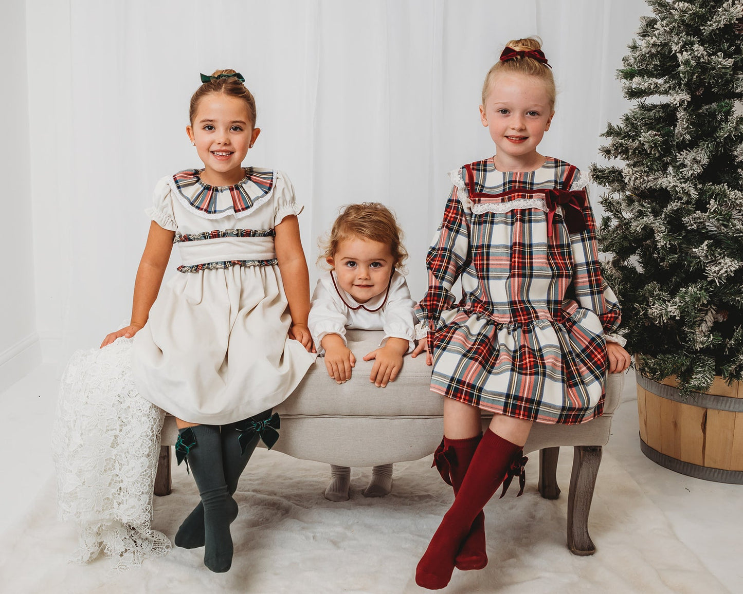'Noelle' Tartan Dress with Burgundy Bow - Rose & Albert