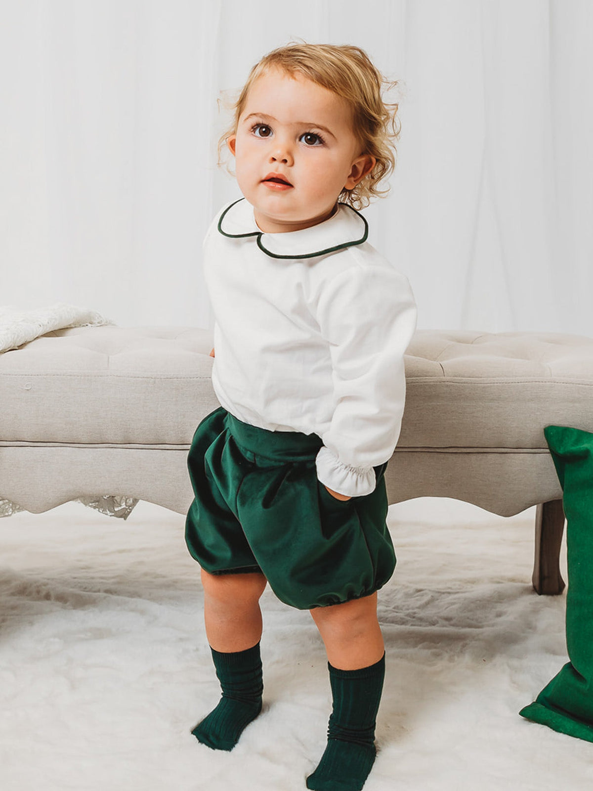 Holly Luxe bottle green velvet set - Rose & Albert
