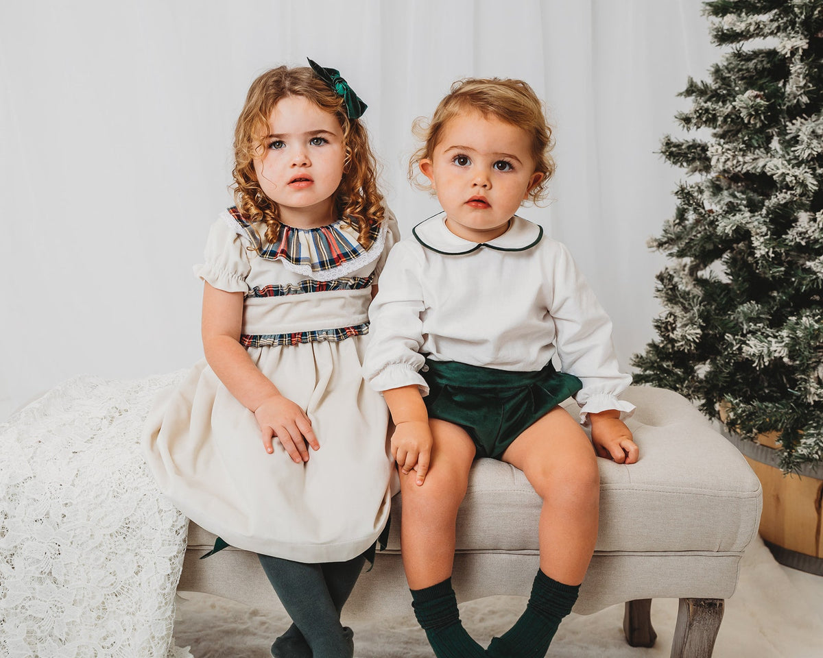 'Ivy' Ivory velvet & tartan dress - Rose & Albert