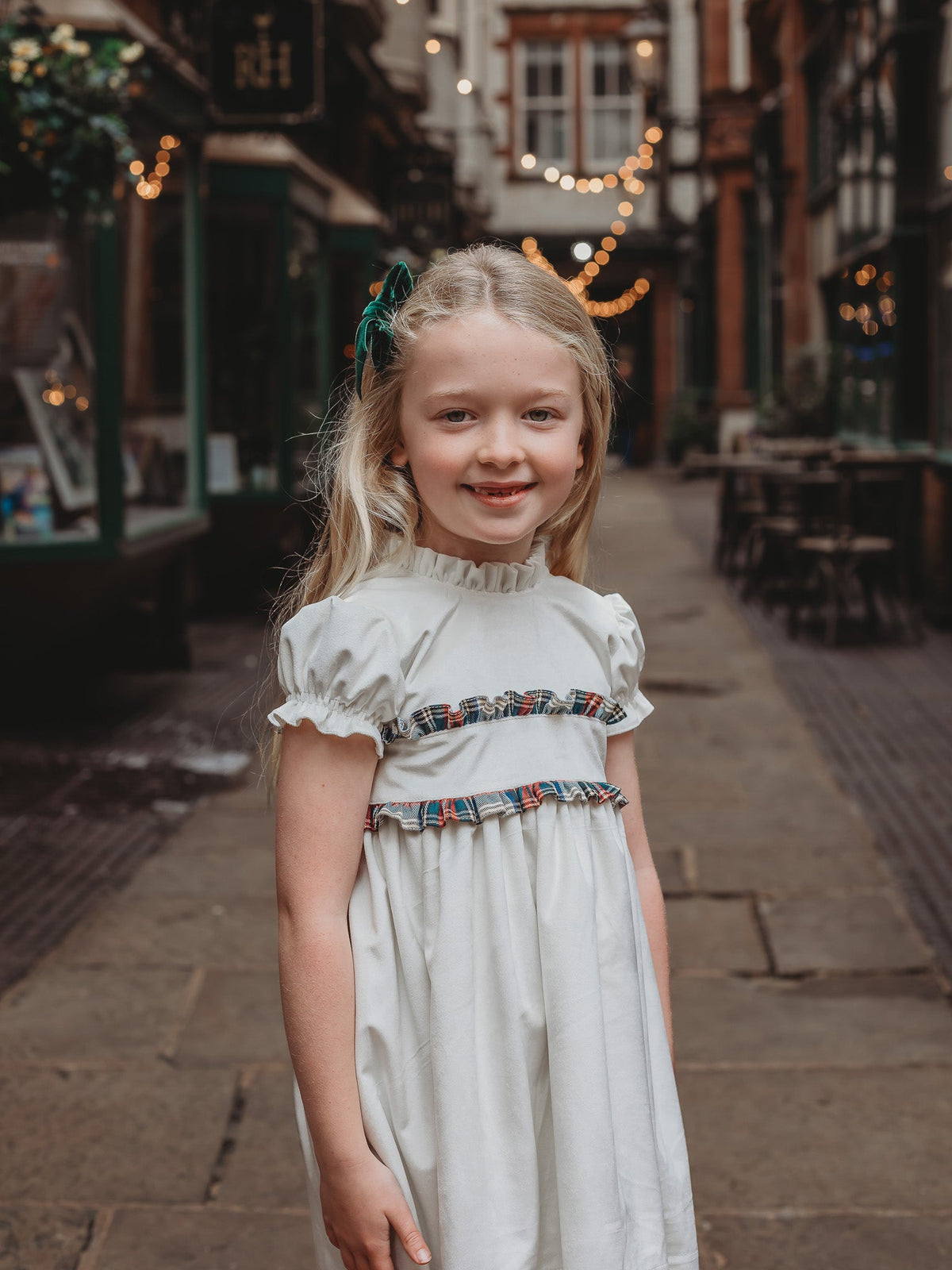 'Angel' ivory velvet & tartan dress - Rose & Albert