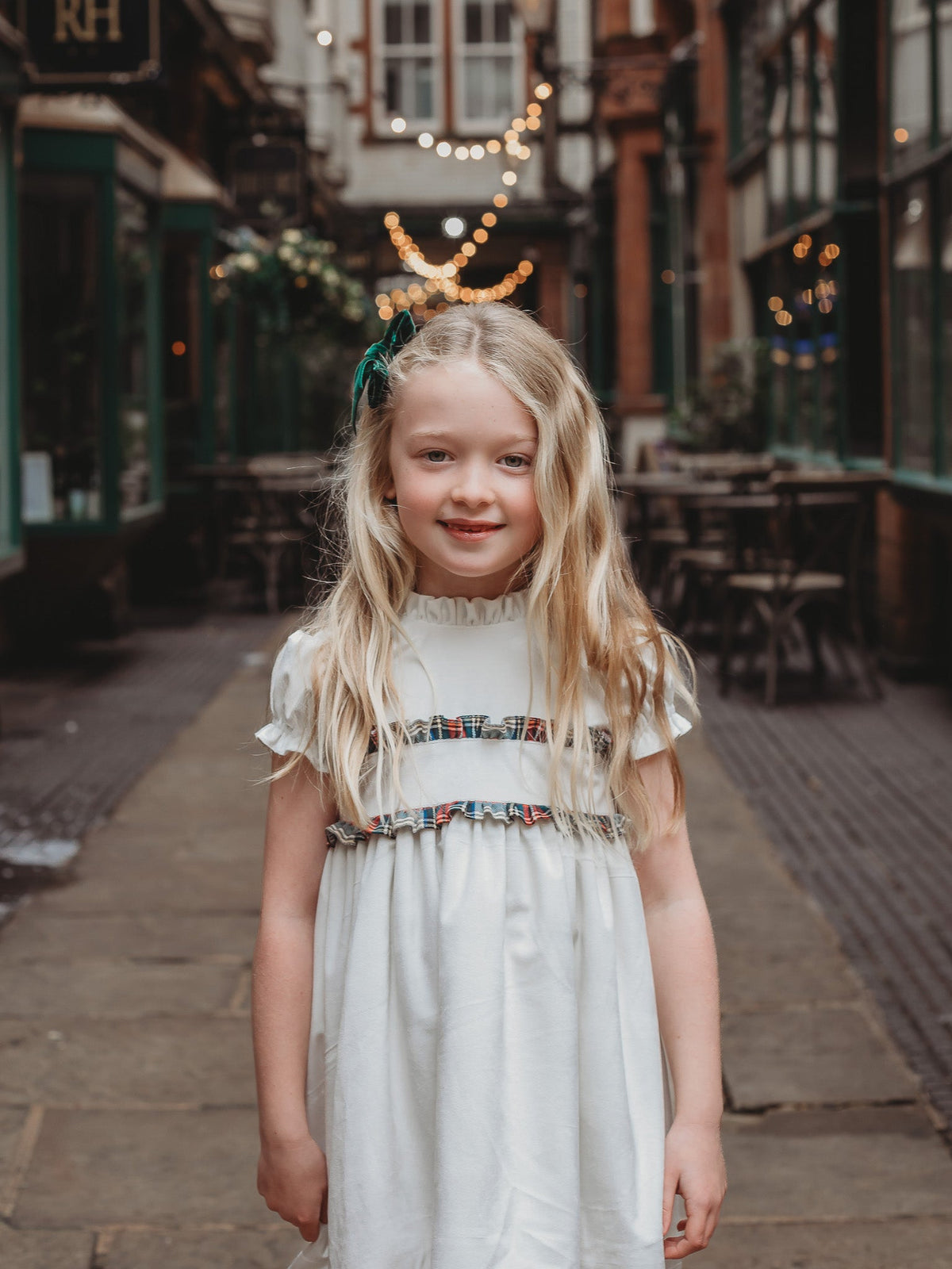 'Angel' ivory velvet & tartan dress - Rose & Albert
