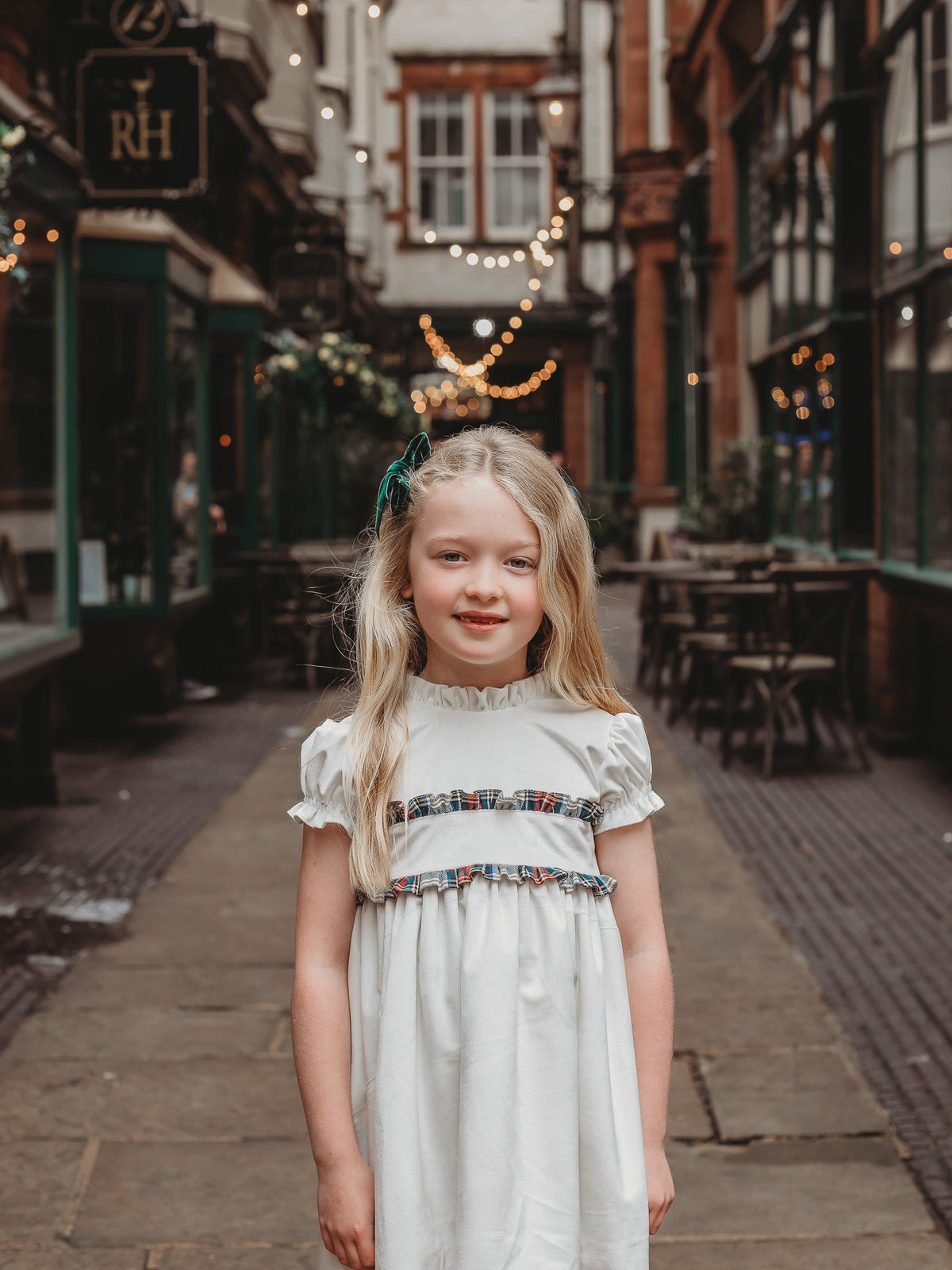 'Angel' ivory velvet & tartan dress - Rose & Albert