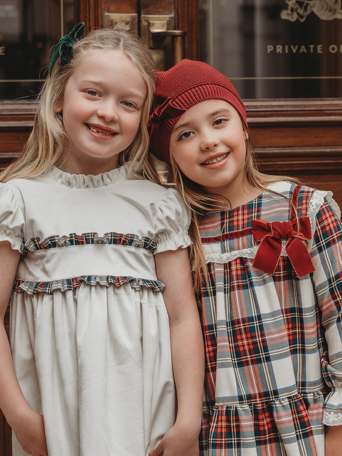 'Angel' ivory velvet & tartan dress - Rose & Albert