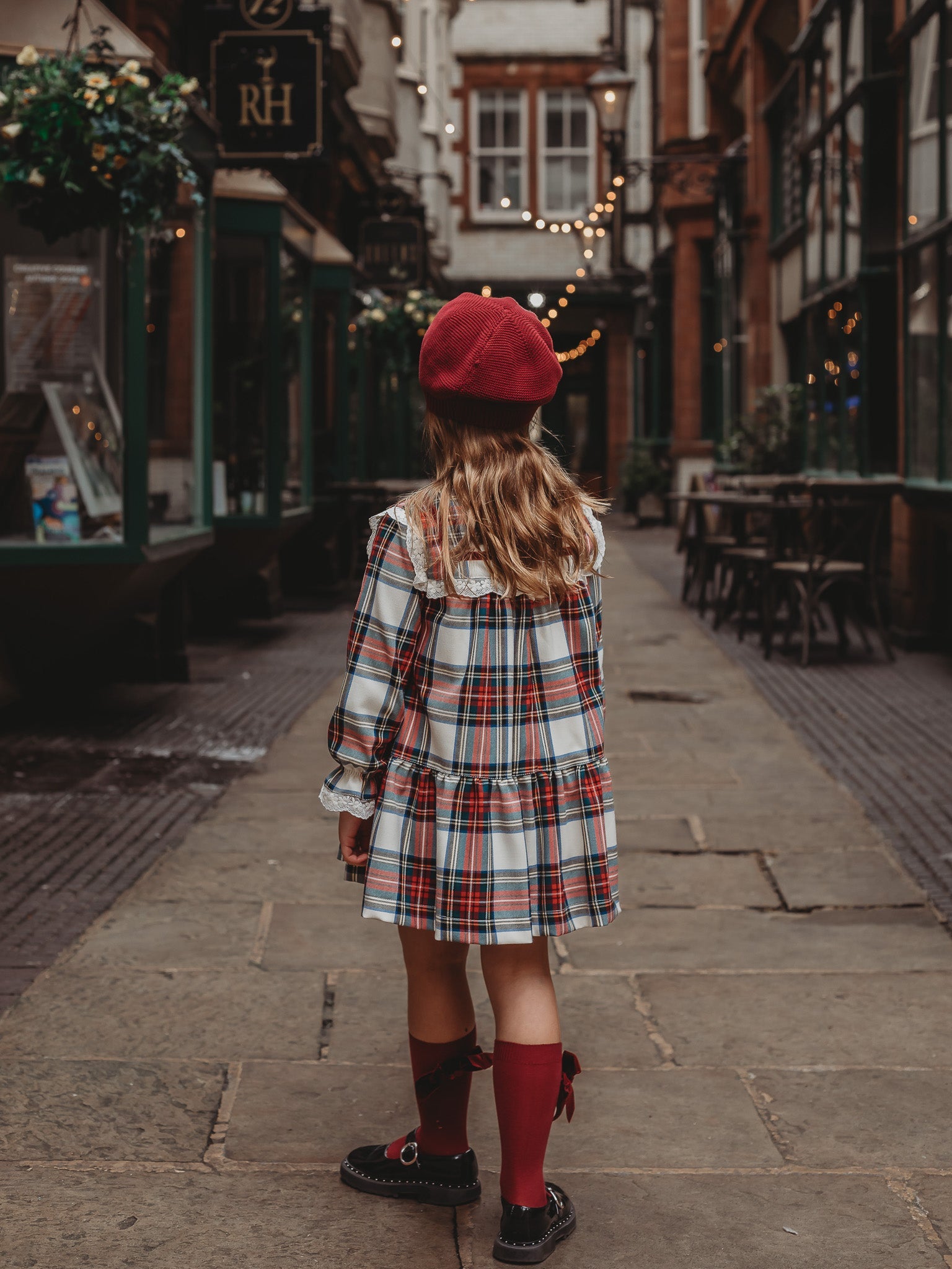 'Noelle' Tartan Dress with Burgundy Bow - Rose & Albert