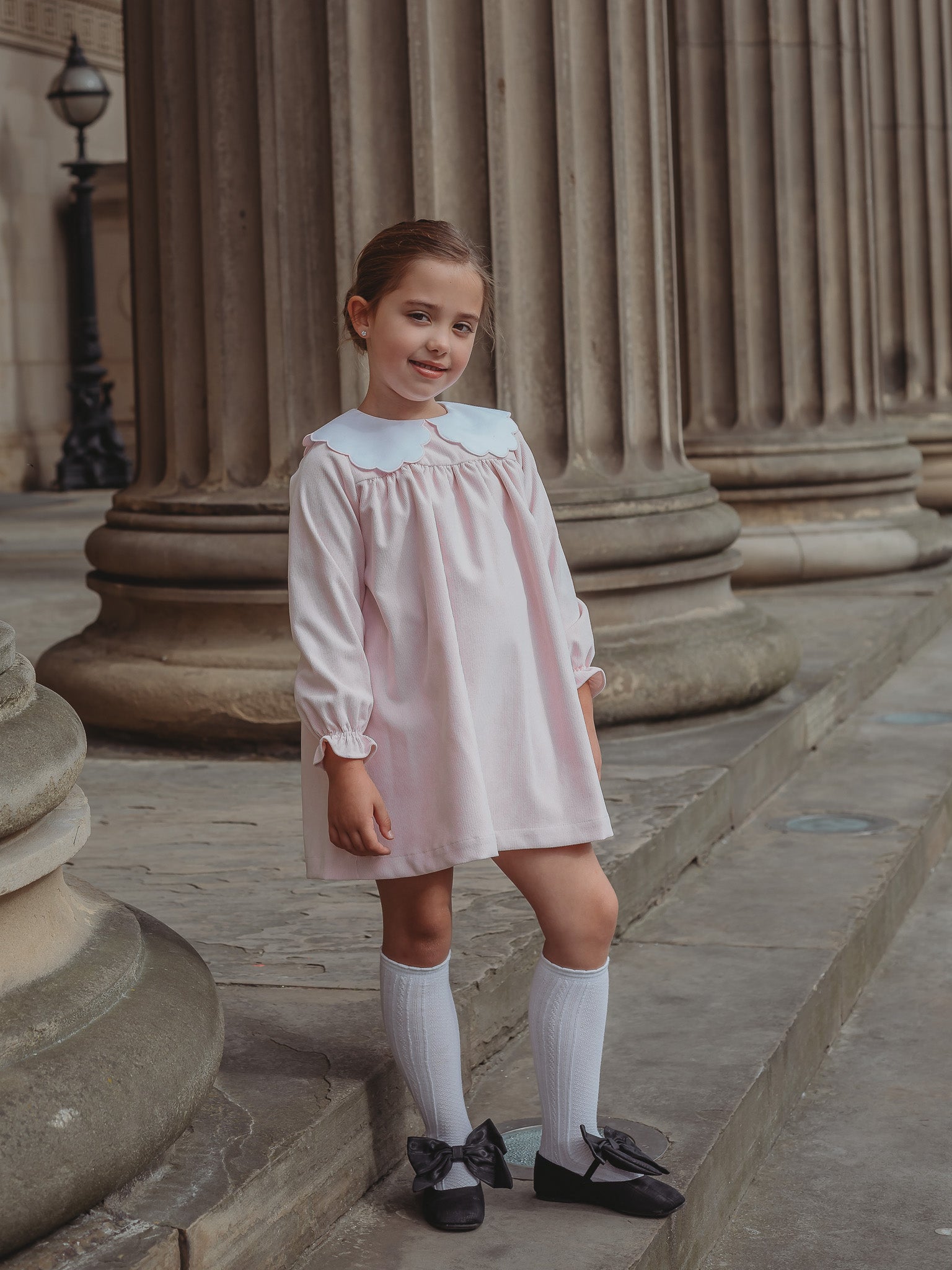 'Kitty' pink scallop collar babycord dress - Rose & Albert