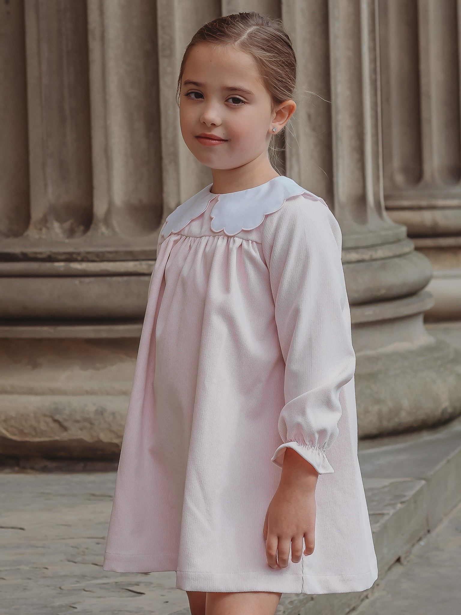 'Kitty' pink scallop collar babycord dress - Rose & Albert