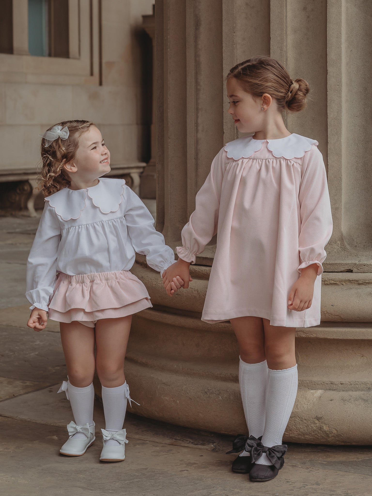 'Kitty' pink scallop collar babycord dress - Rose & Albert