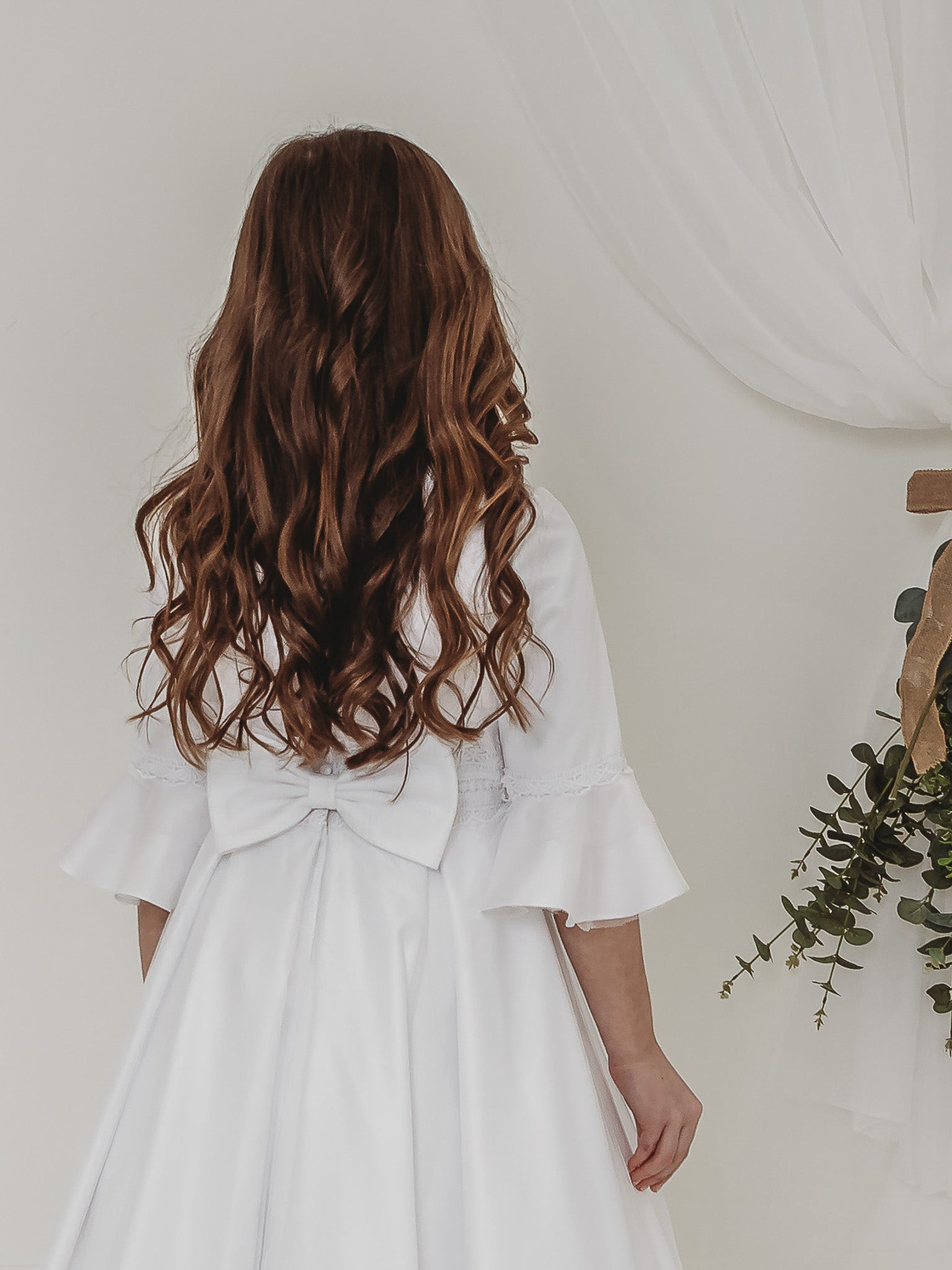 'Ines' White Lace Fluted Sleeve Communion Dress - Rose & Albert