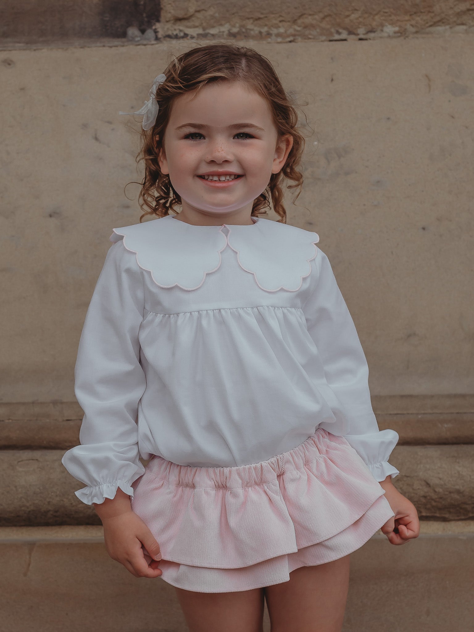 'Kitty' pink scallop collar babycord dress - Rose & Albert