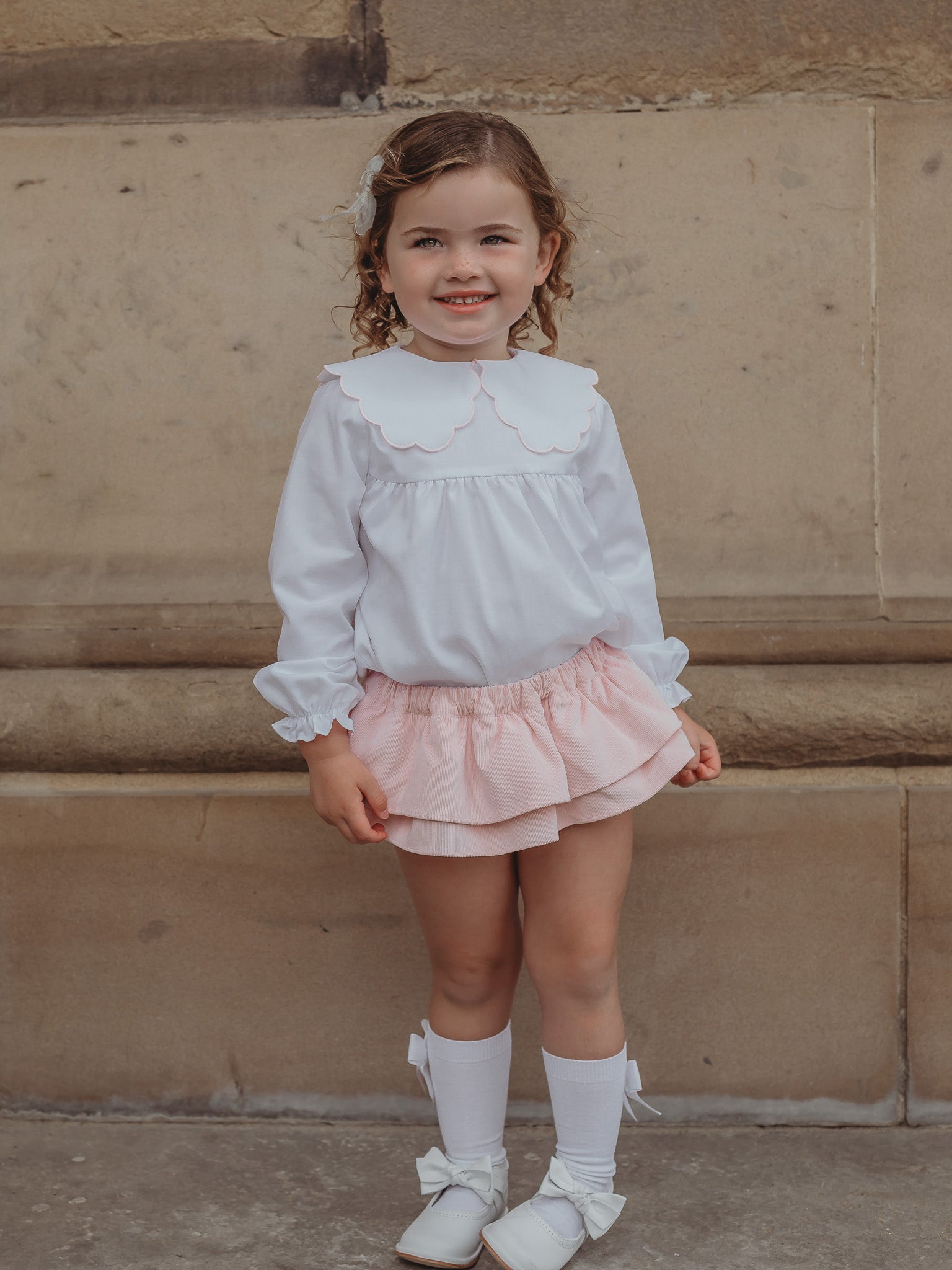 'Kitty' pink scallop collar babycord dress - Rose & Albert