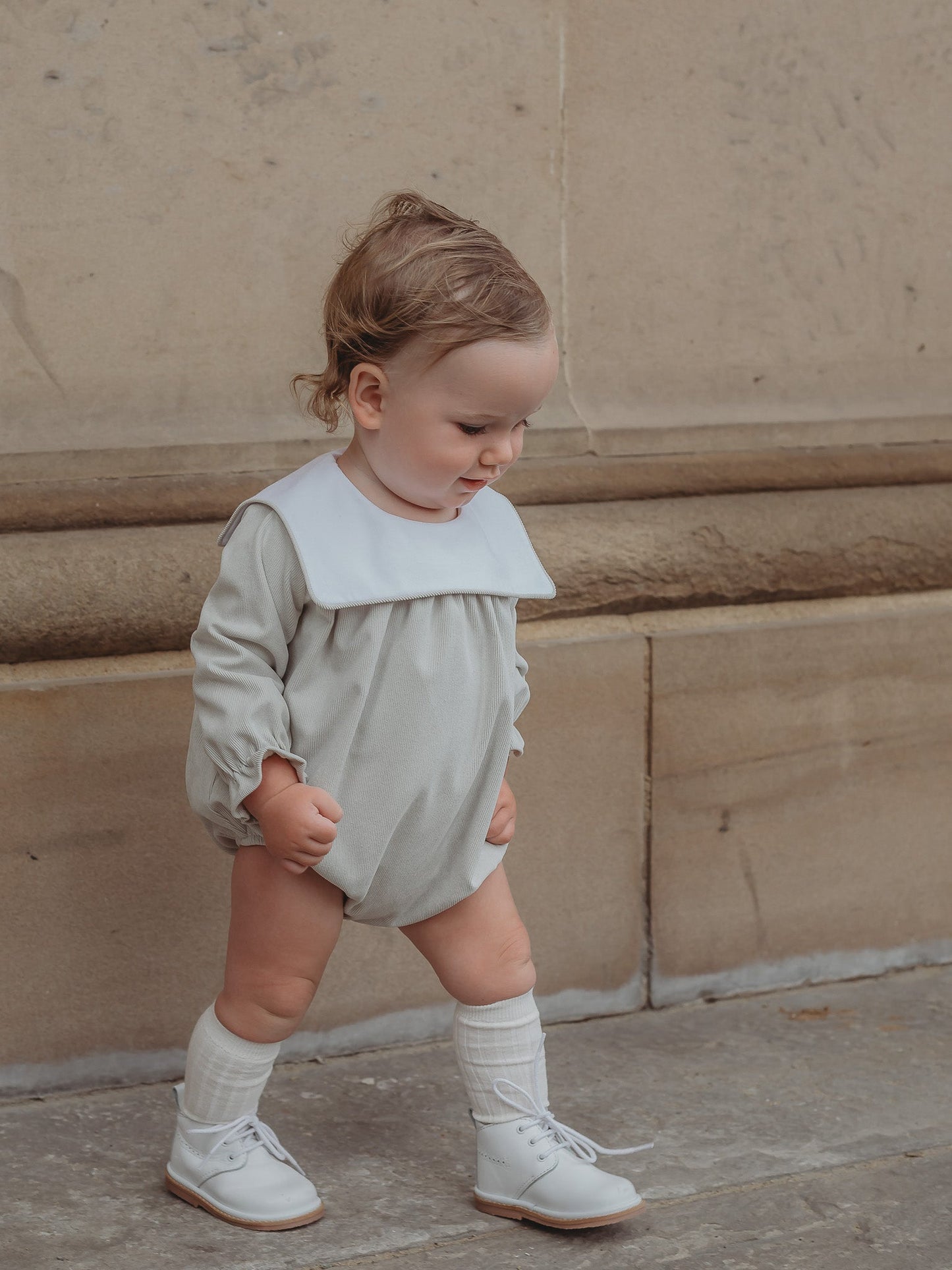 Charles' Babycord Sailor Collar Romper in Beige