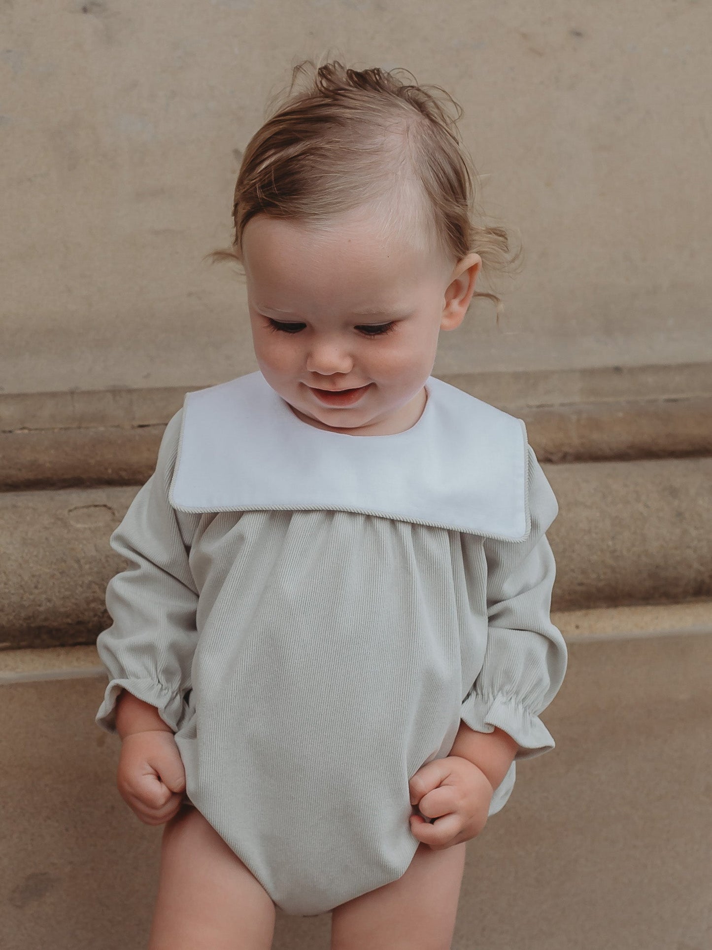 Charles' Babycord Sailor Collar Romper in Beige