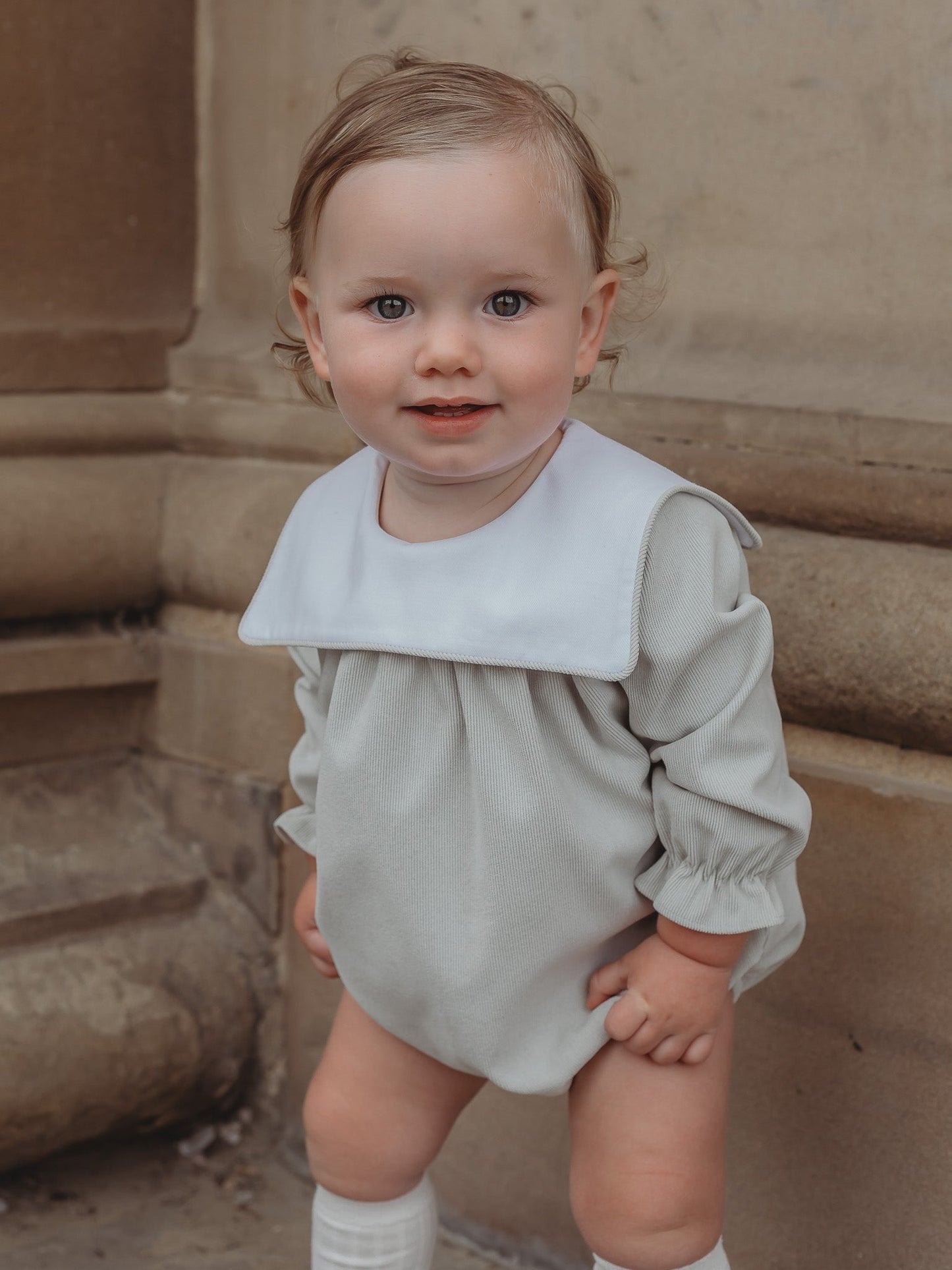 Charles' Babycord Sailor Collar Romper in Beige