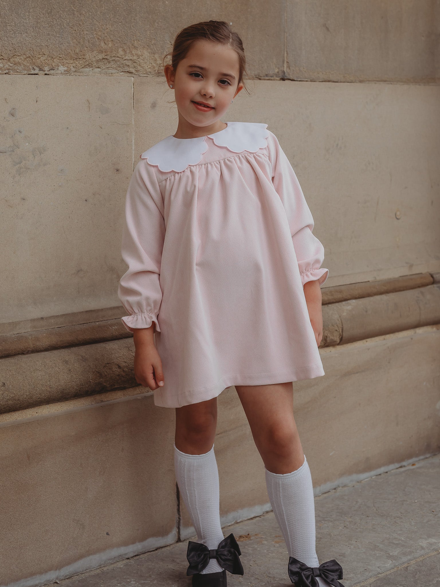 'Kitty' pink scallop collar babycord dress - Rose & Albert