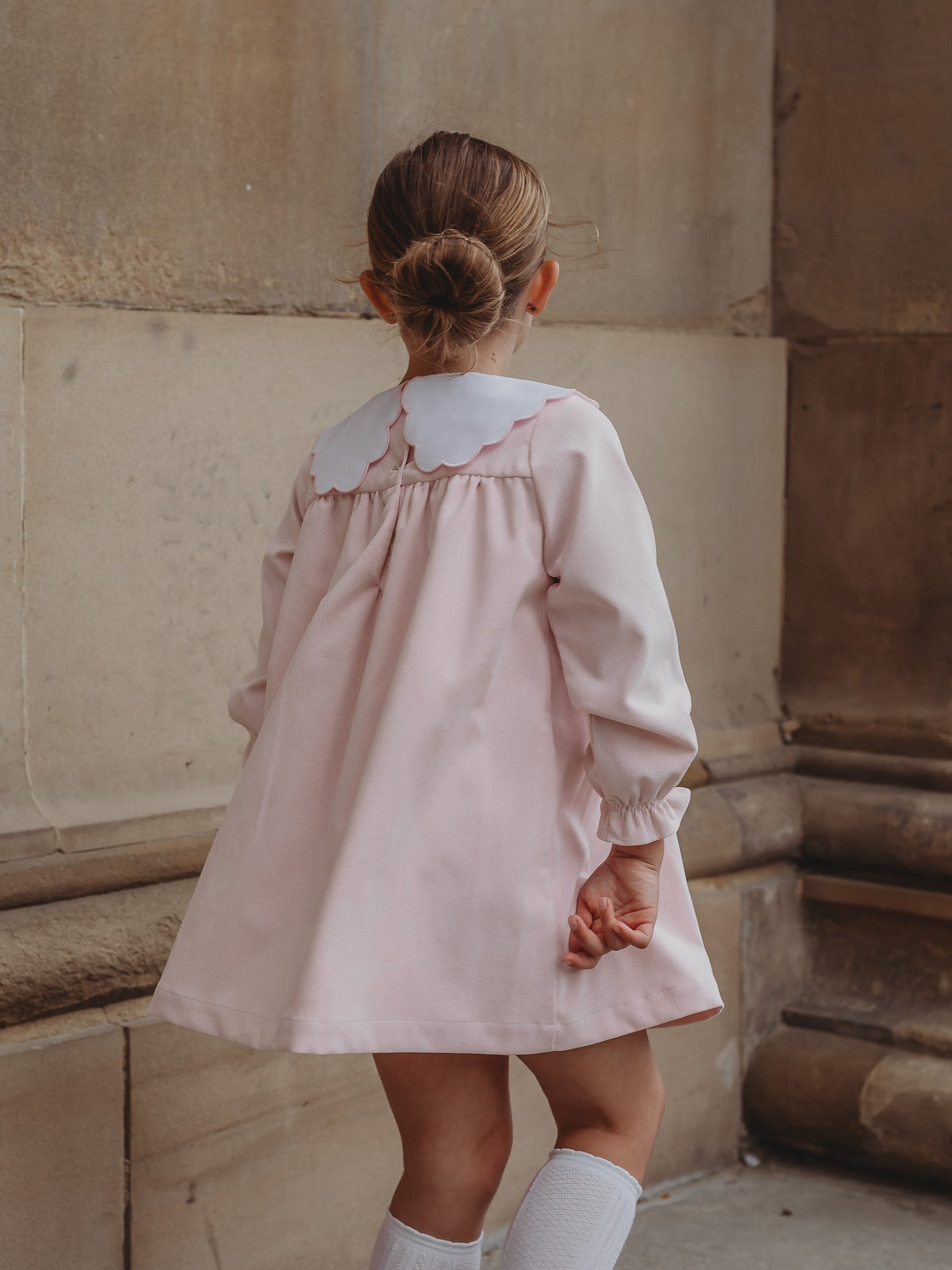 'Kitty' pink scallop collar babycord dress - Rose & Albert