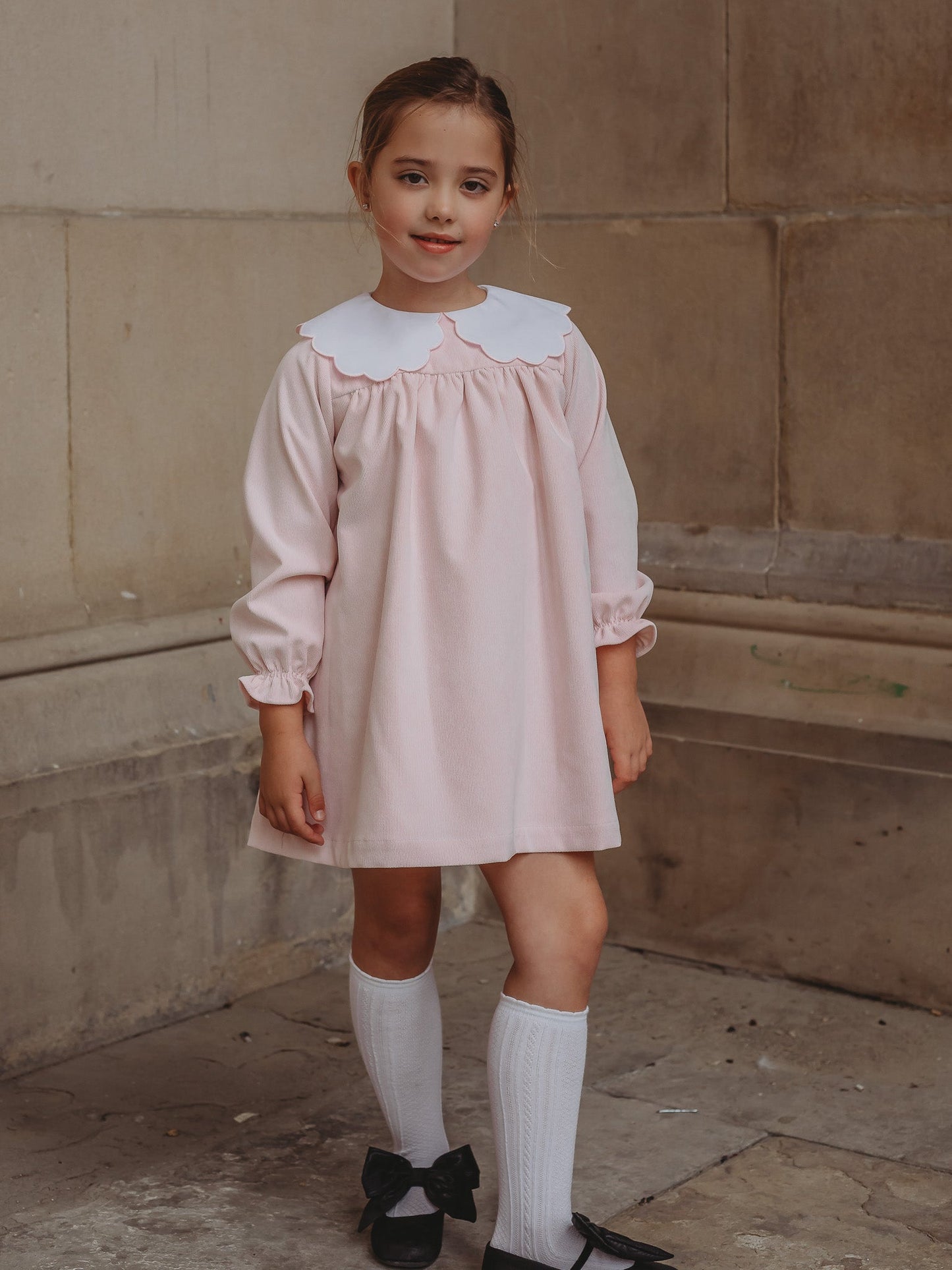'Kitty' pink scallop collar babycord dress - Rose & Albert