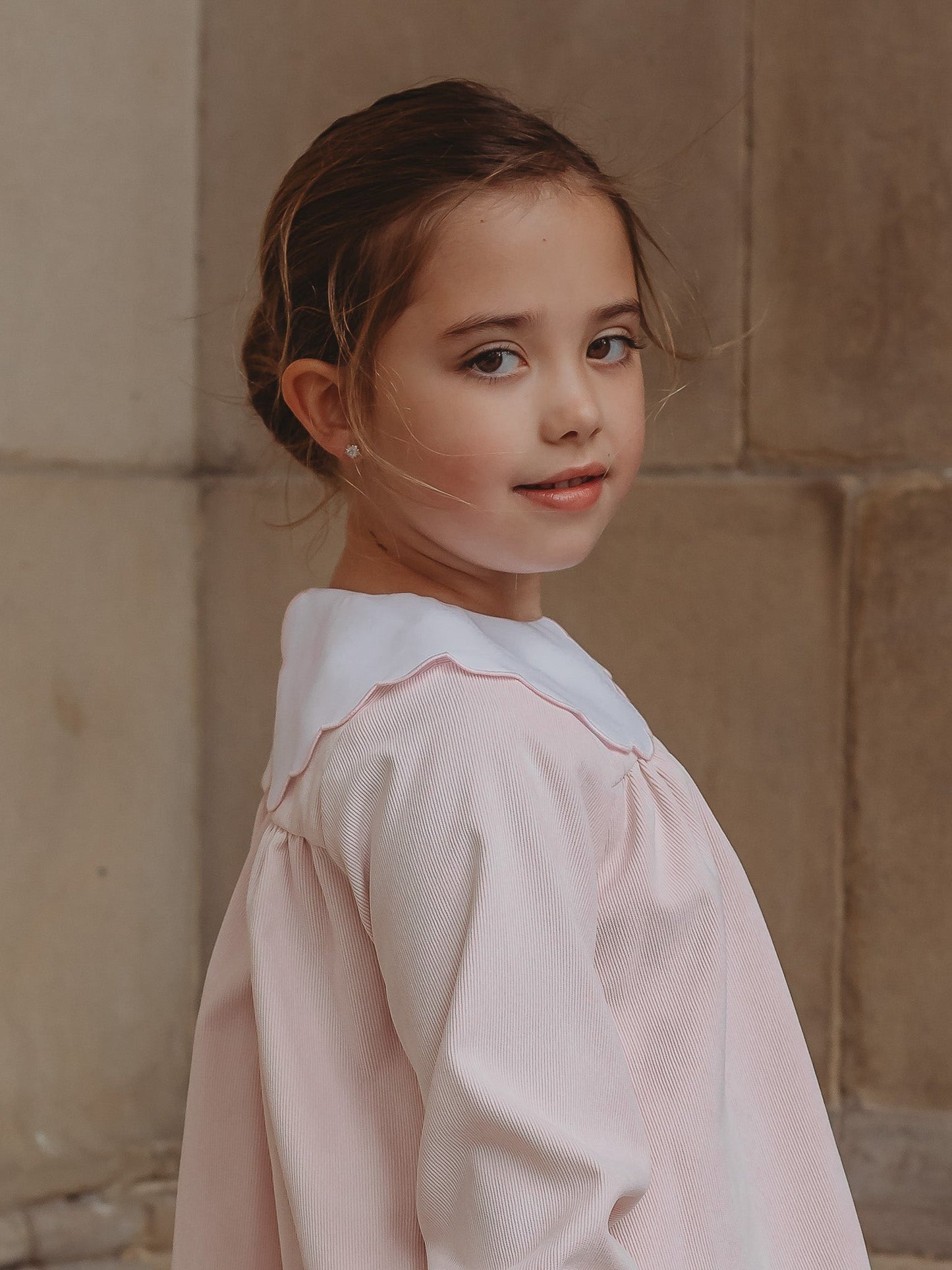'Kitty' pink scallop collar babycord dress - Rose & Albert