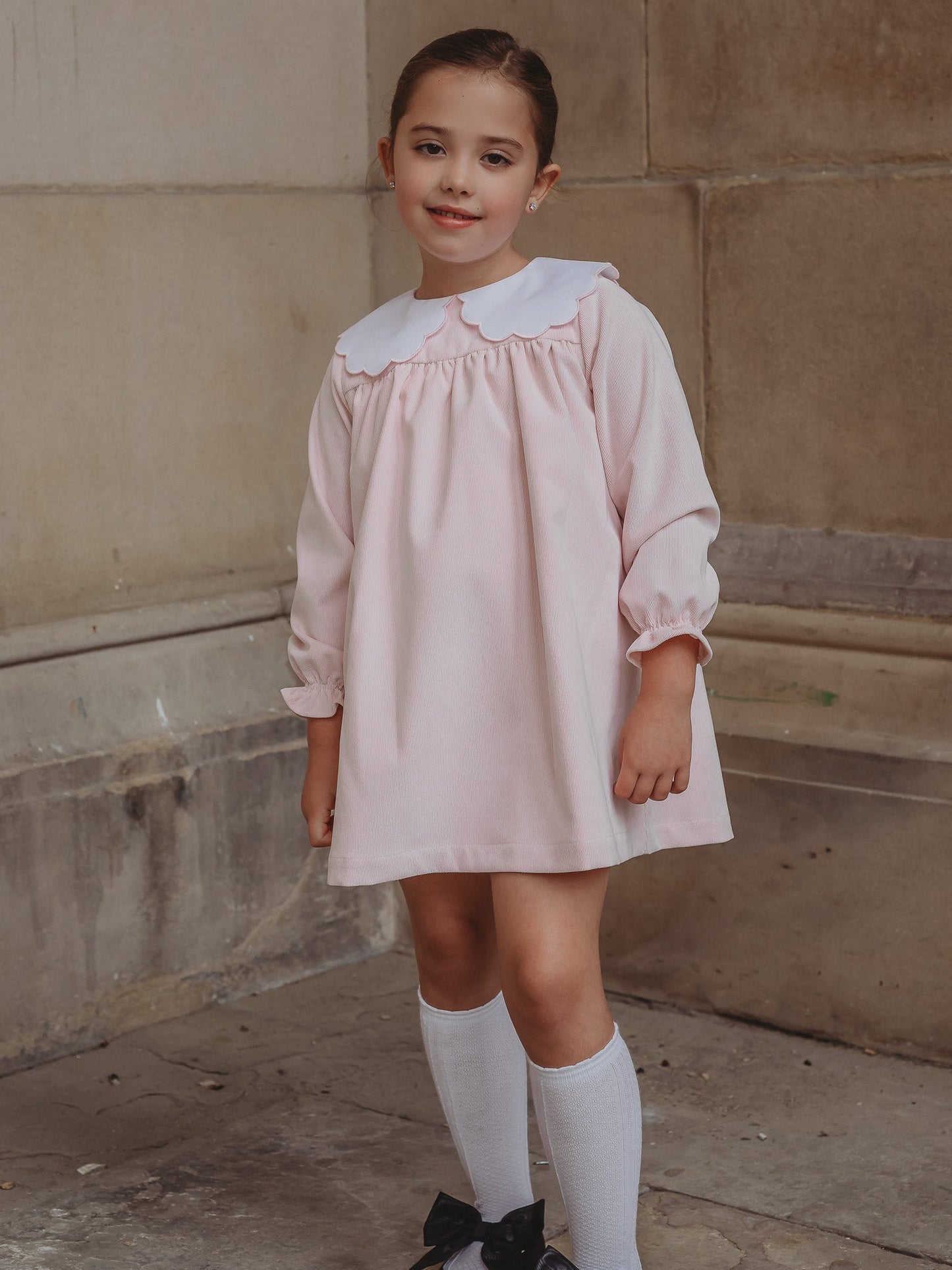'Kitty' pink scallop collar babycord dress - Rose & Albert